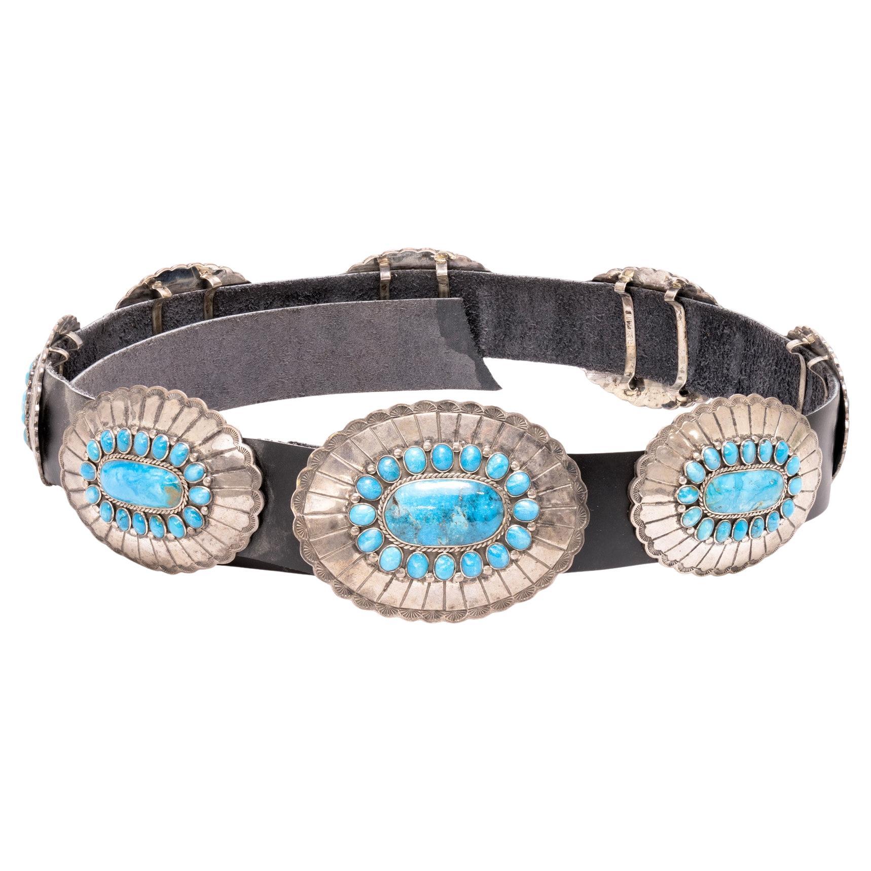 Navajo Turquoise and Sterling Silver Concho Belt