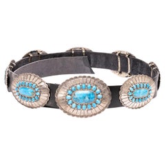 Navajo Turquoise and Sterling Silver Concho Belt