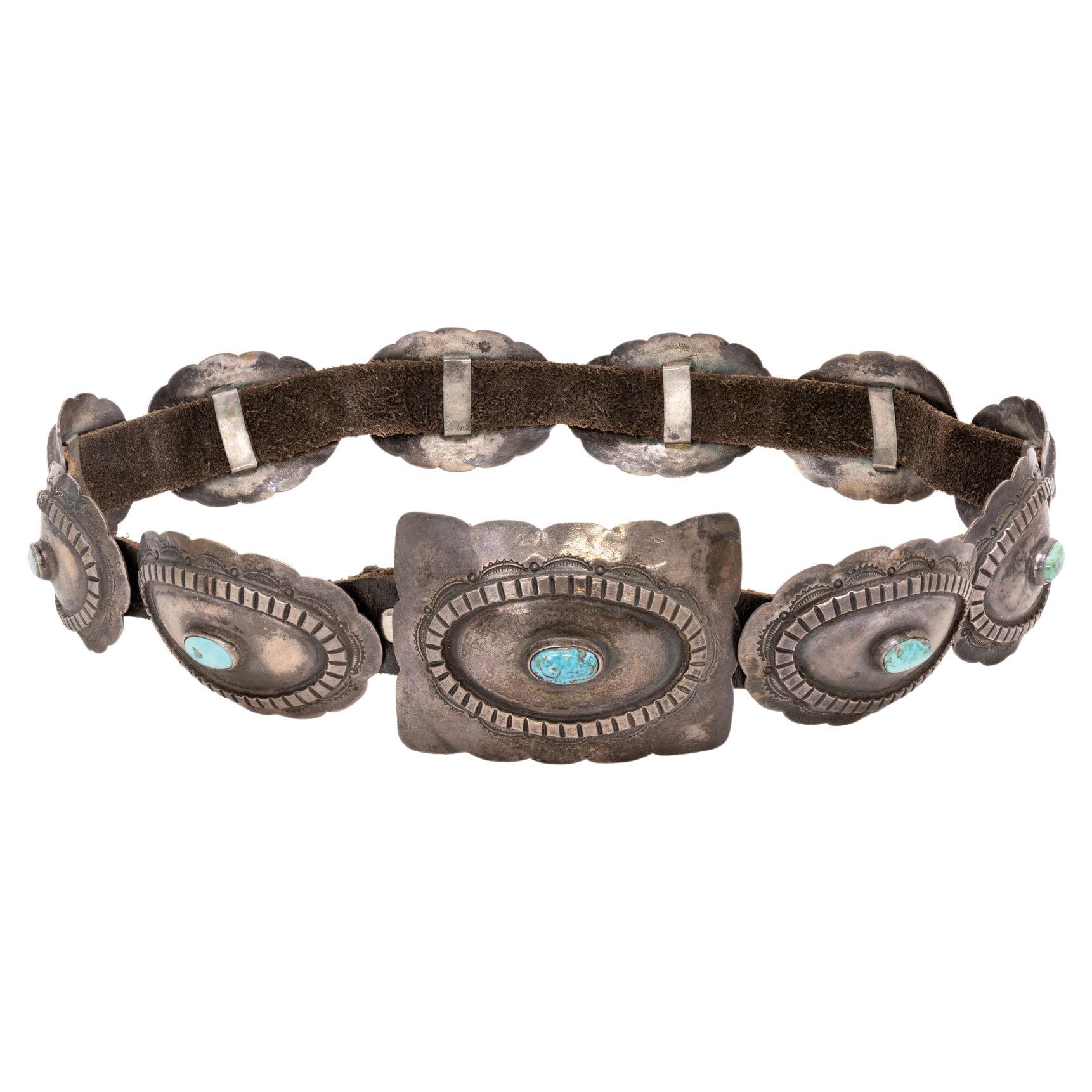Navajo Turquoise and Sterling Silver Concho Belt