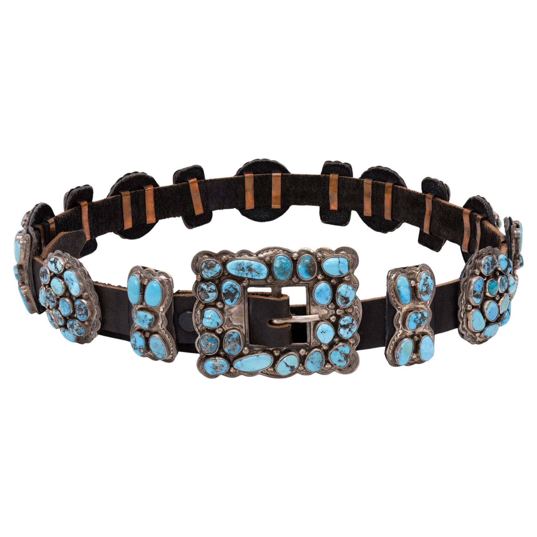 Navajo Turquoise and Sterling Silver Concho Belt