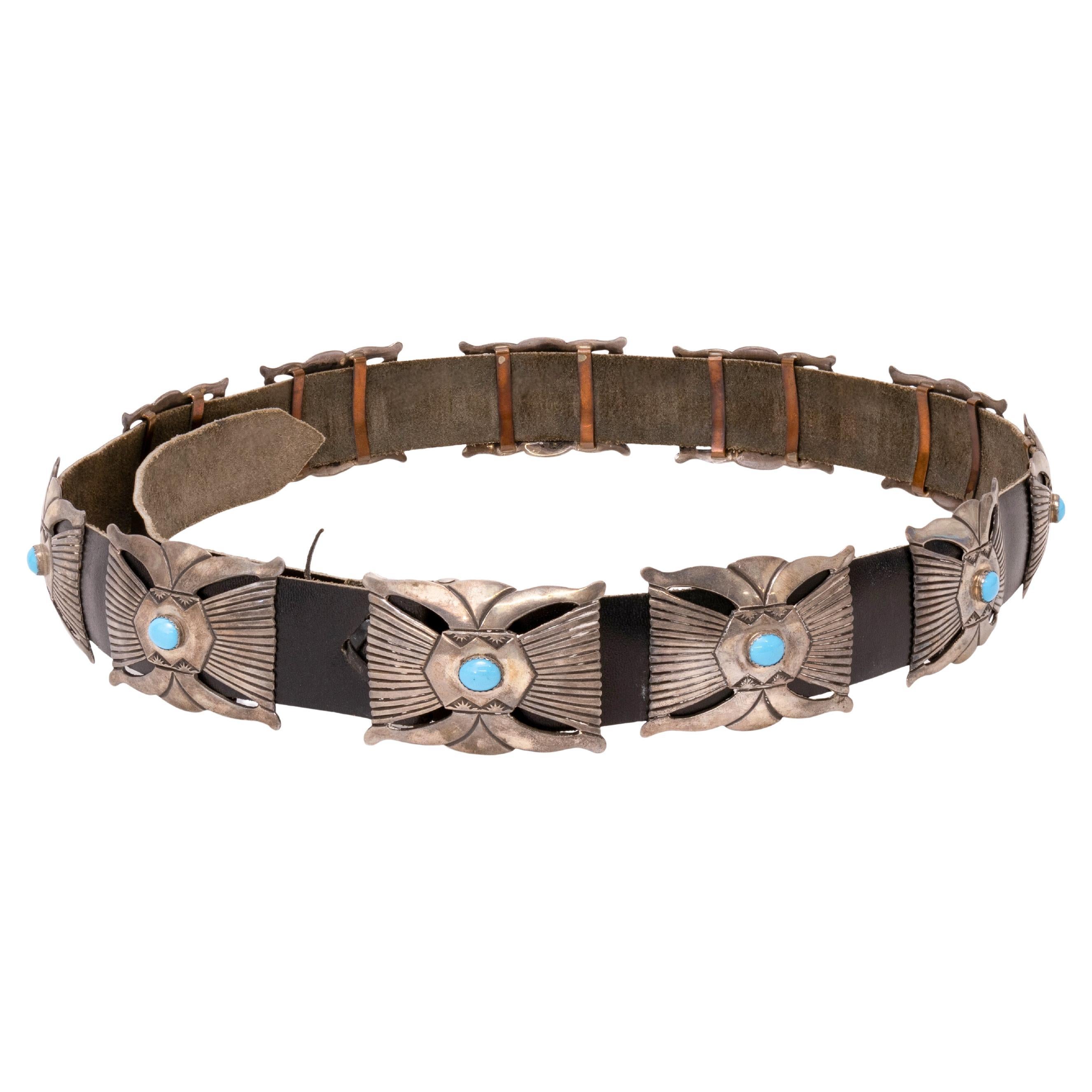 Navajo Turquoise and Sterling Silver Concho Belt