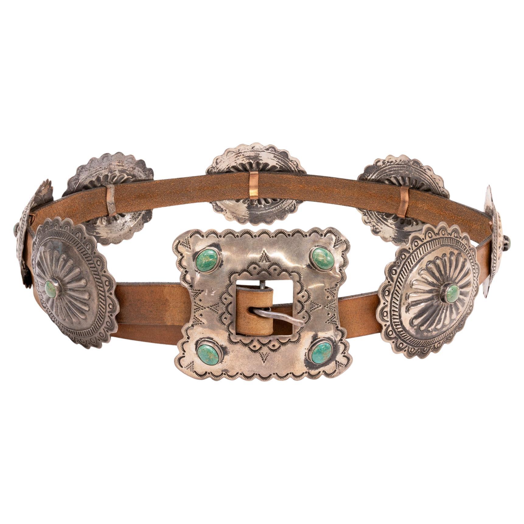 Navajo Turquoise and Sterling Silver Concho Belt