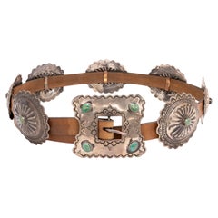 Navajo Turquoise and Sterling Silver Concho Belt