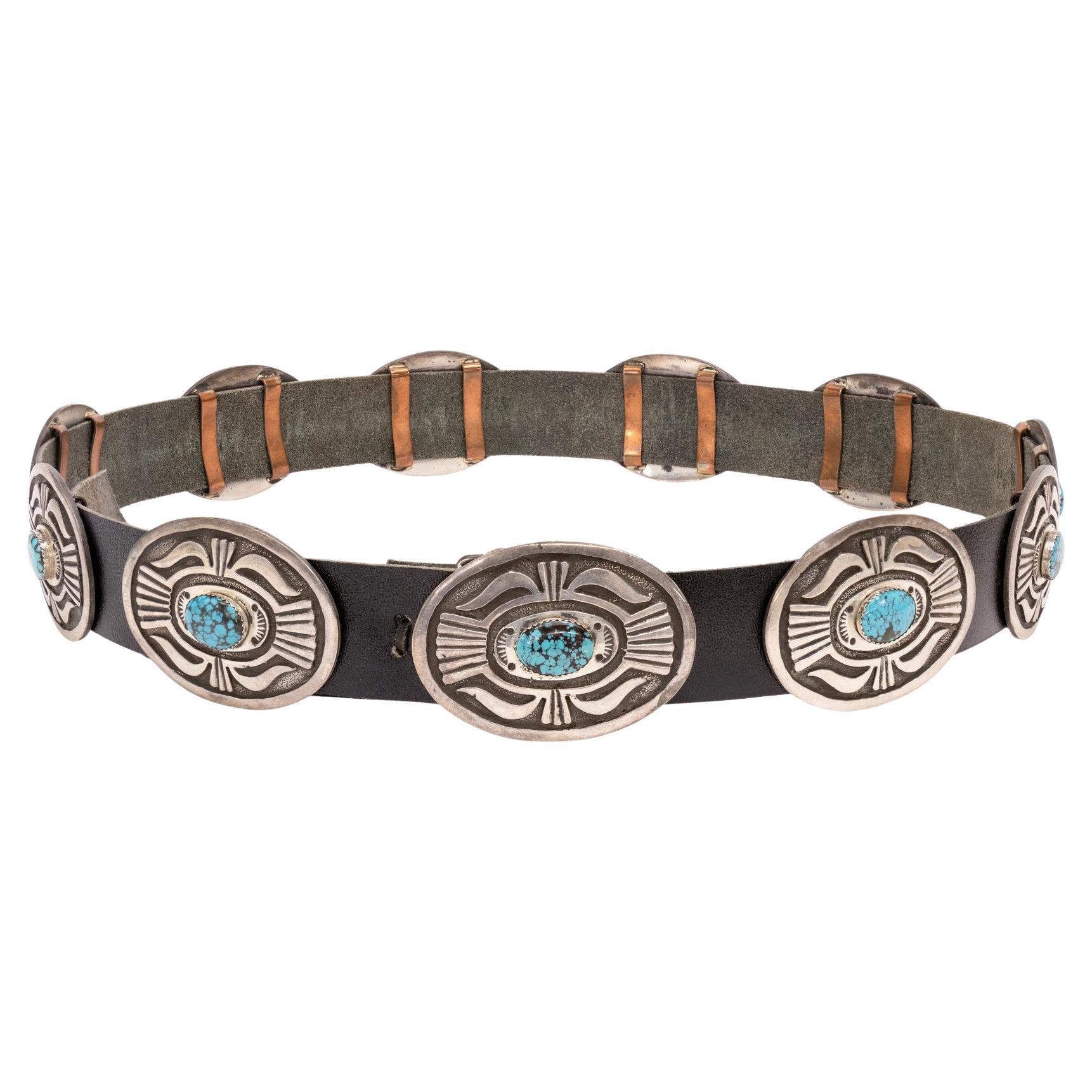Cintura Concho in turchese Navajo e argento sterling