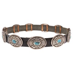 Navajo Turquoise and Sterling Silver Concho Belt