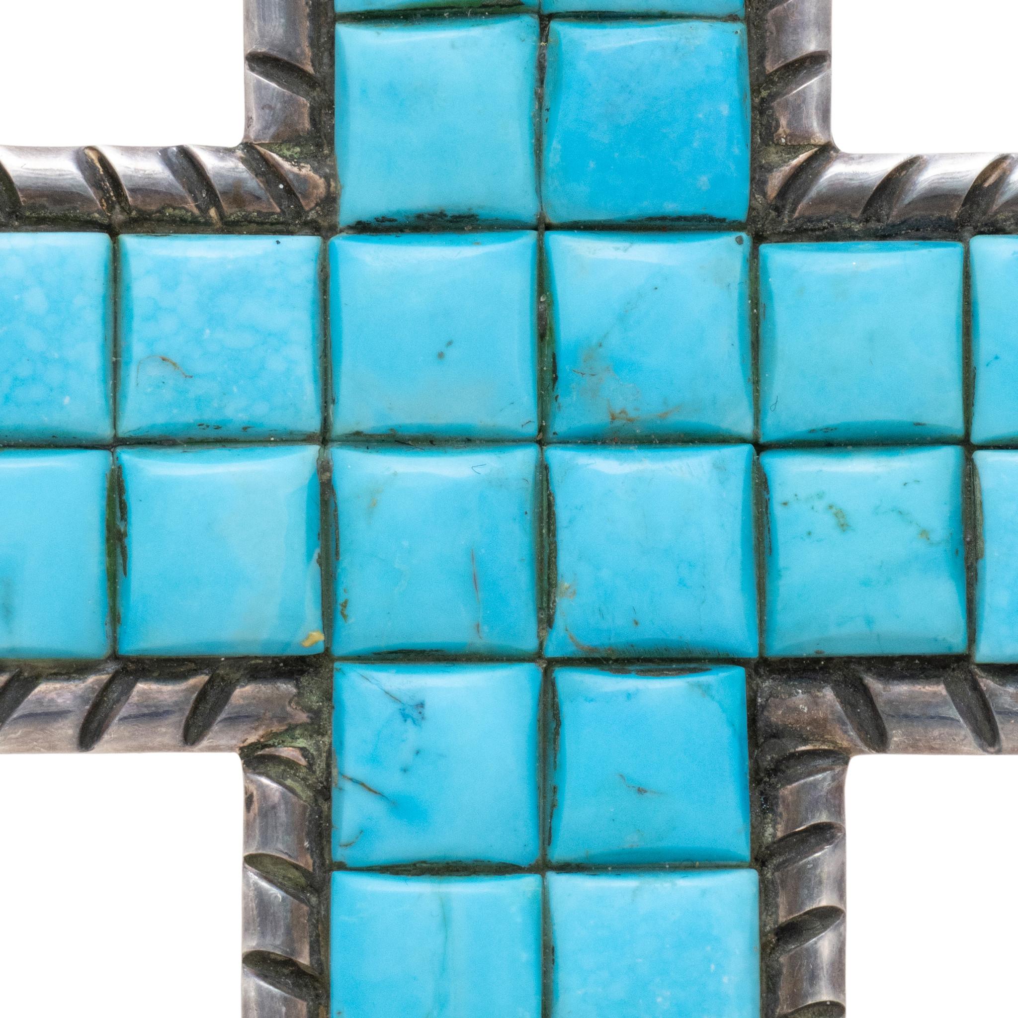 Colgante de turquesa navajo y cruz de plata de ley nativo estadounidense en venta