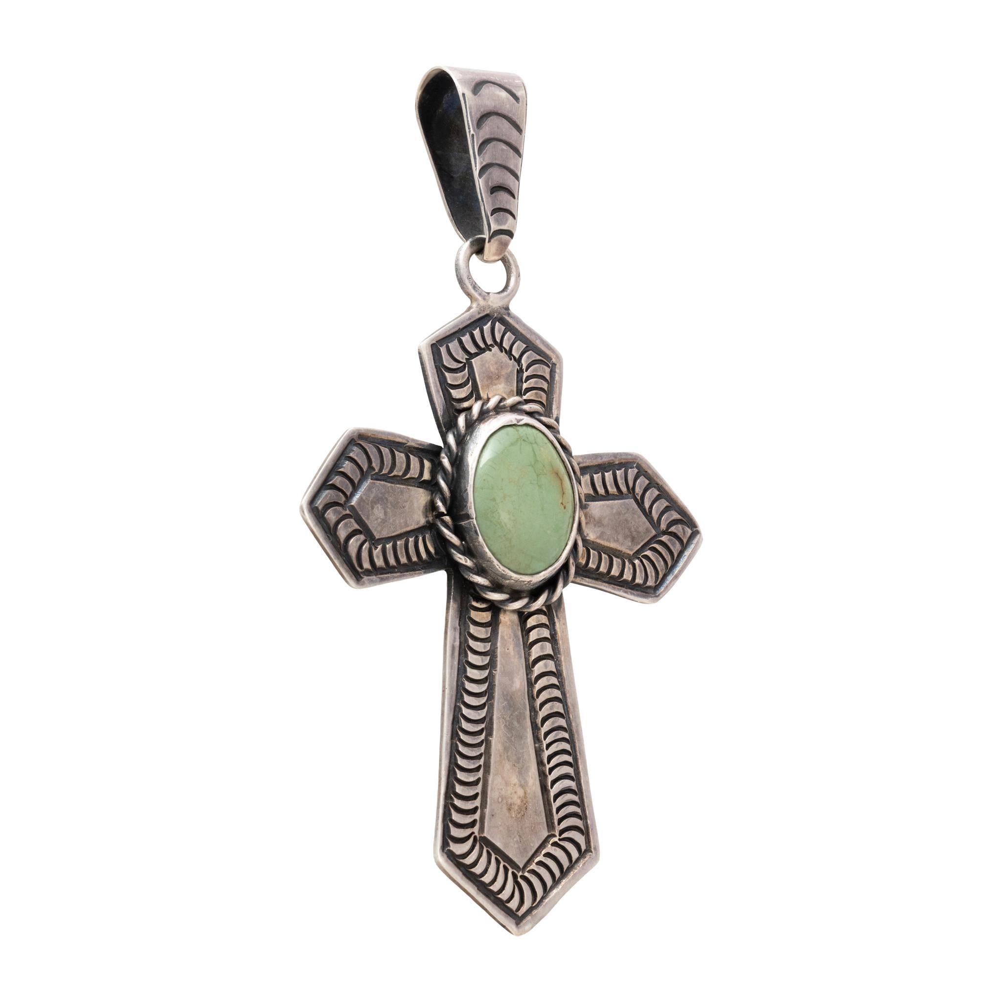 Amérindien Pendentif croix Navajo en argent sterling et turquoise en vente