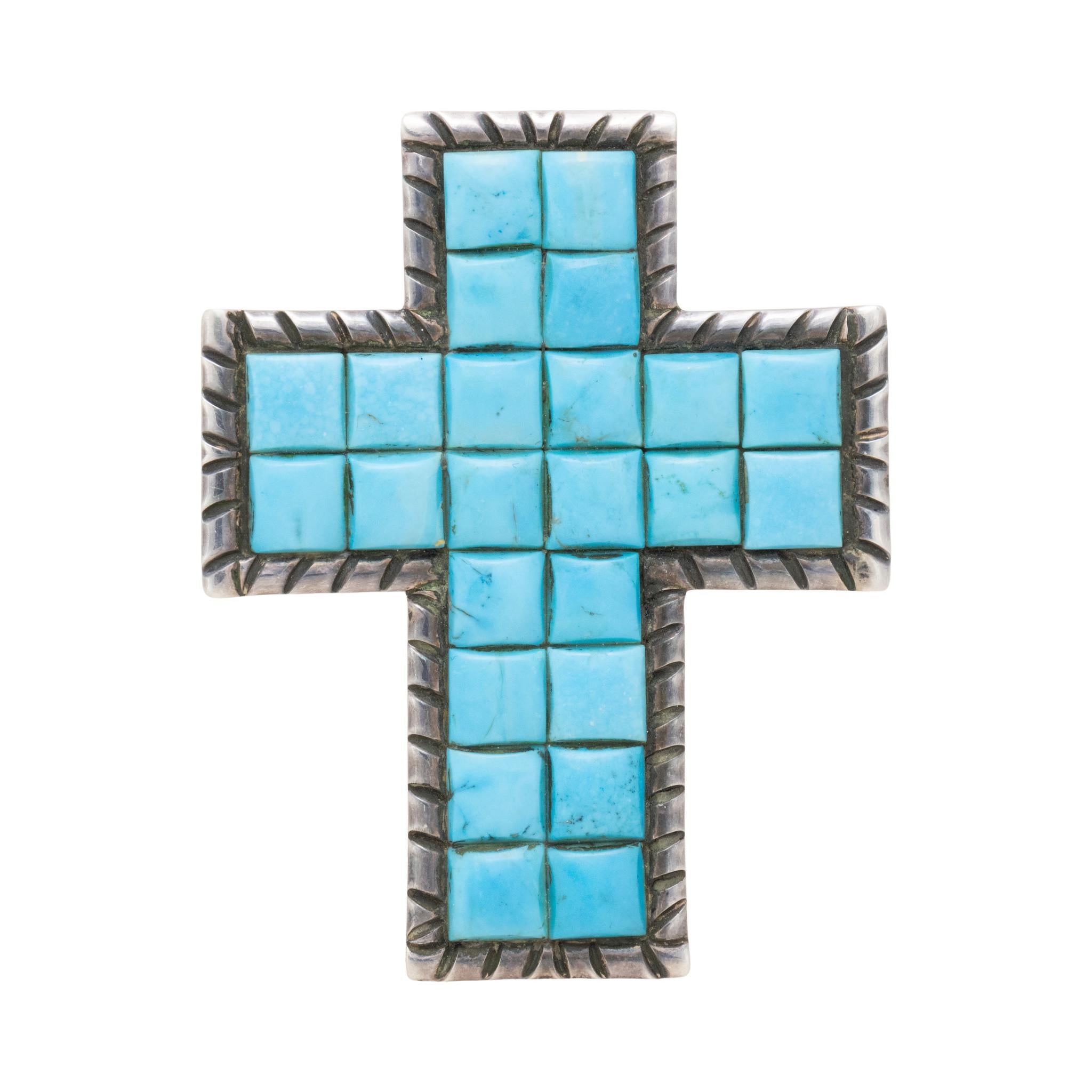 Colgante de turquesa navajo y cruz de plata de ley en venta