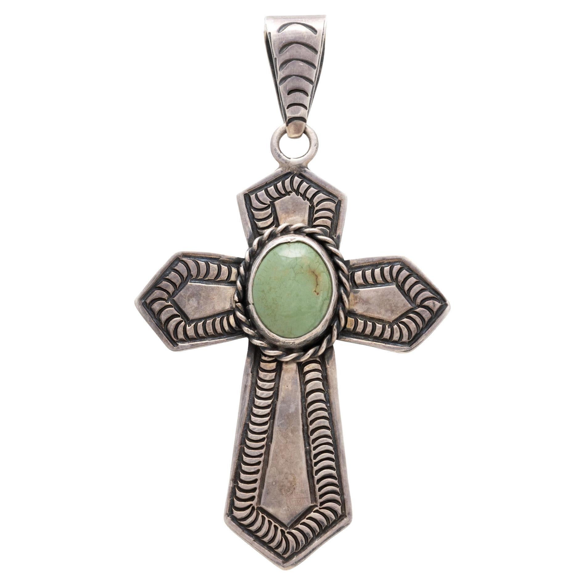 Navajo Turquoise and Sterling Silver Cross Pendant