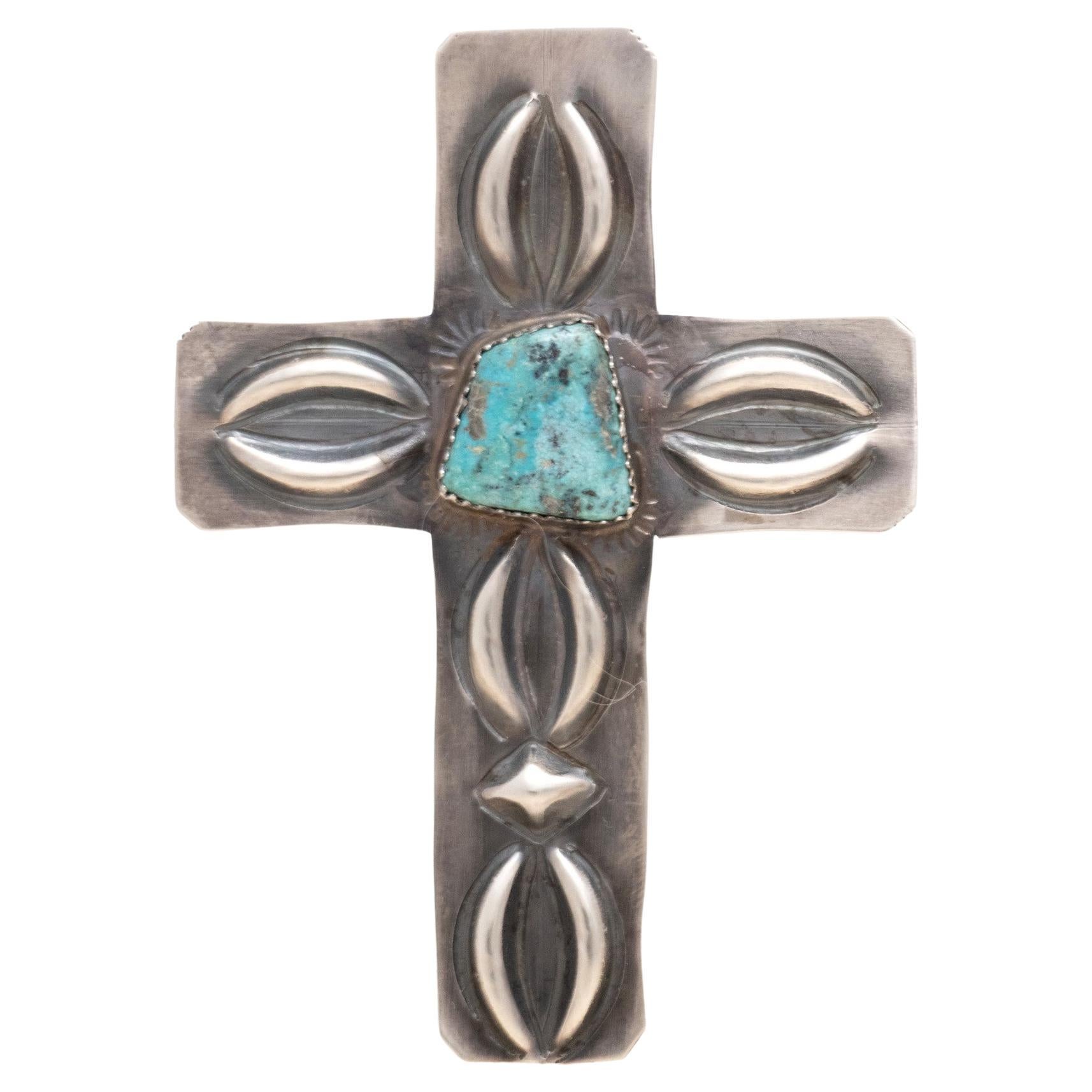 Colgante de turquesa navajo y cruz de plata de ley