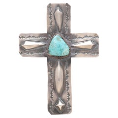Navajo Turquoise and Sterling Silver Cross Pendant