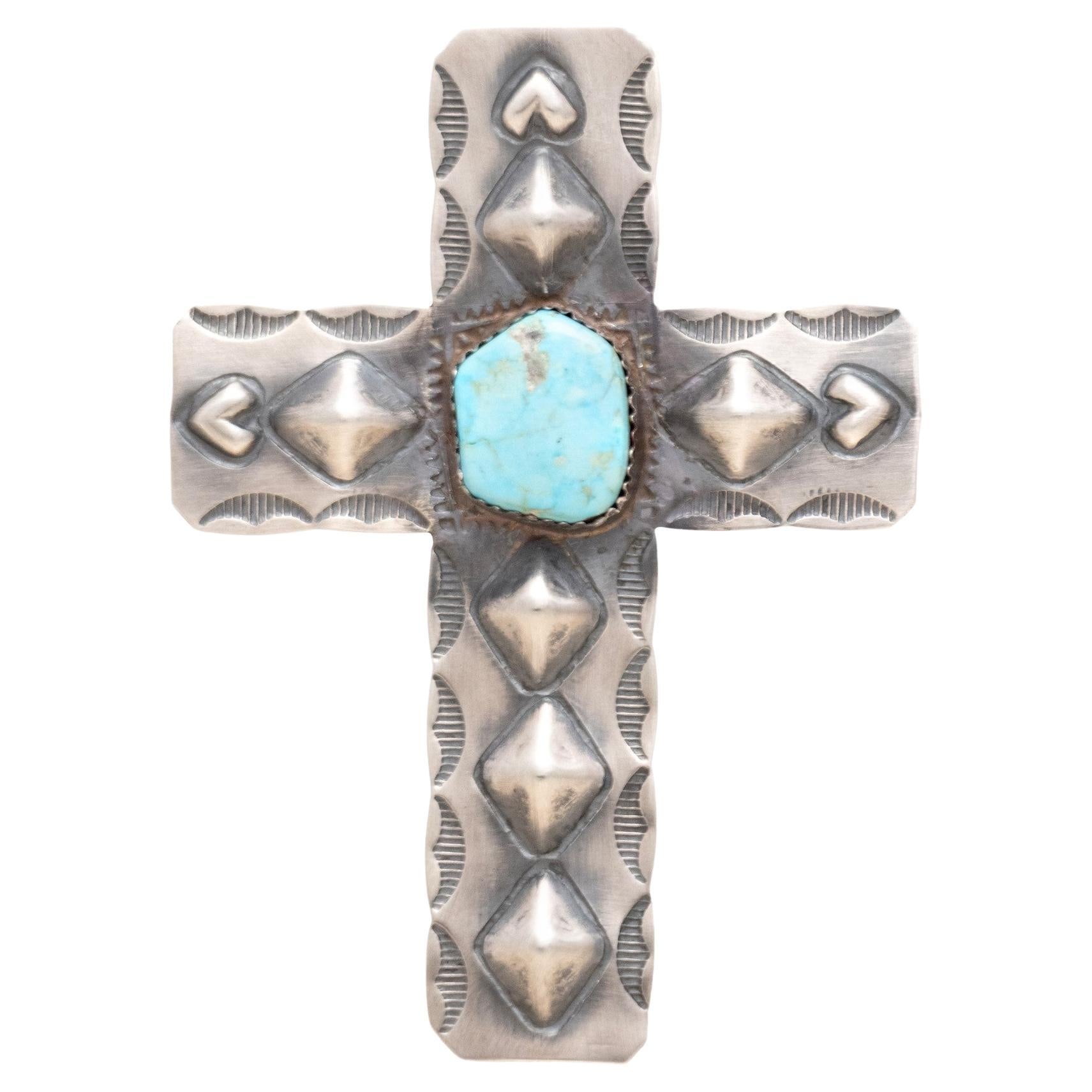 Colgante de turquesa navajo y cruz de plata de ley