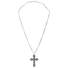 Navajo Turquoise and Sterling Silver Cross Pendant Necklace