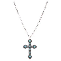Navajo Turquoise and Sterling Silver Cross Pendant Necklace
