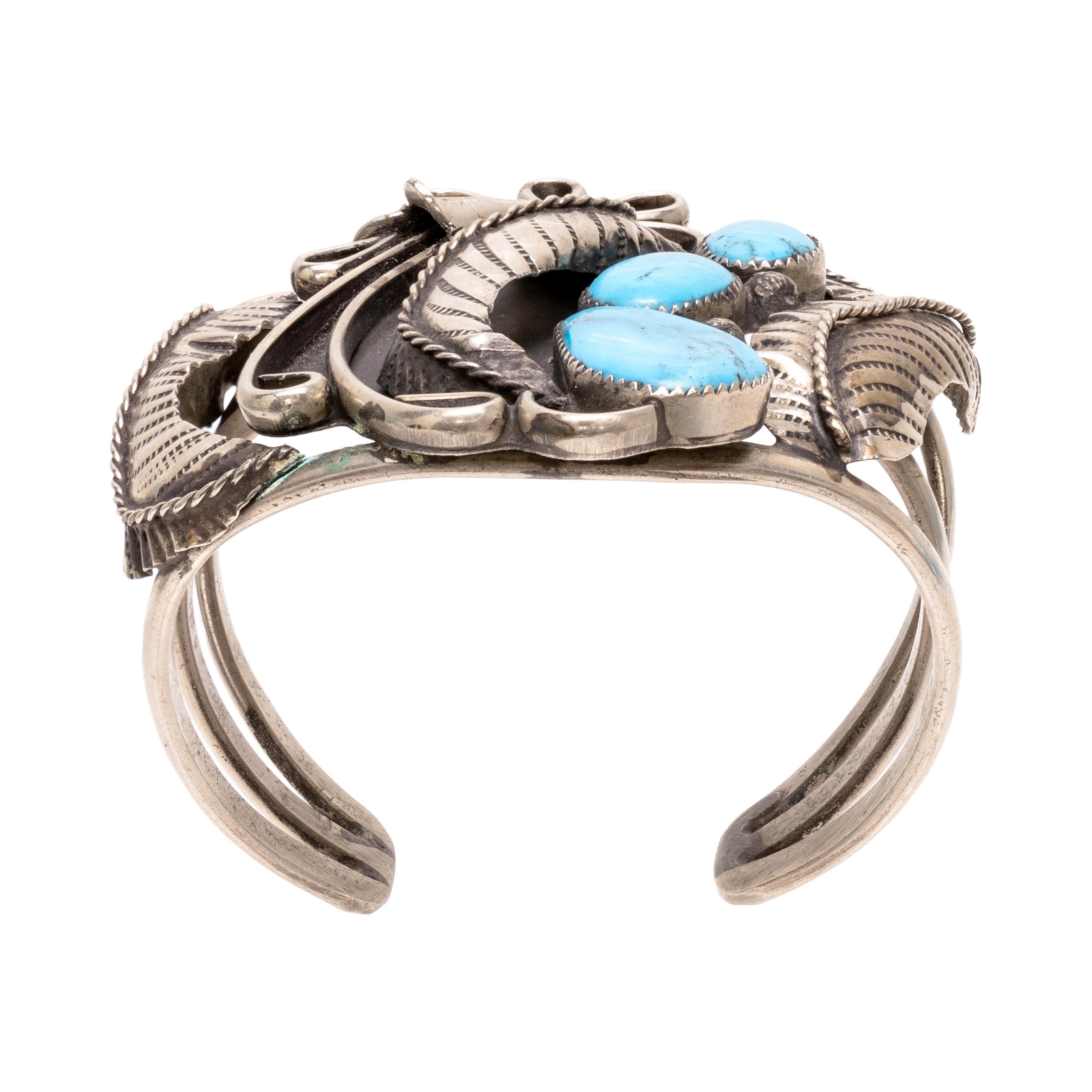 Nativo americano Bracciale in turchese Navajo e argento sterling in vendita