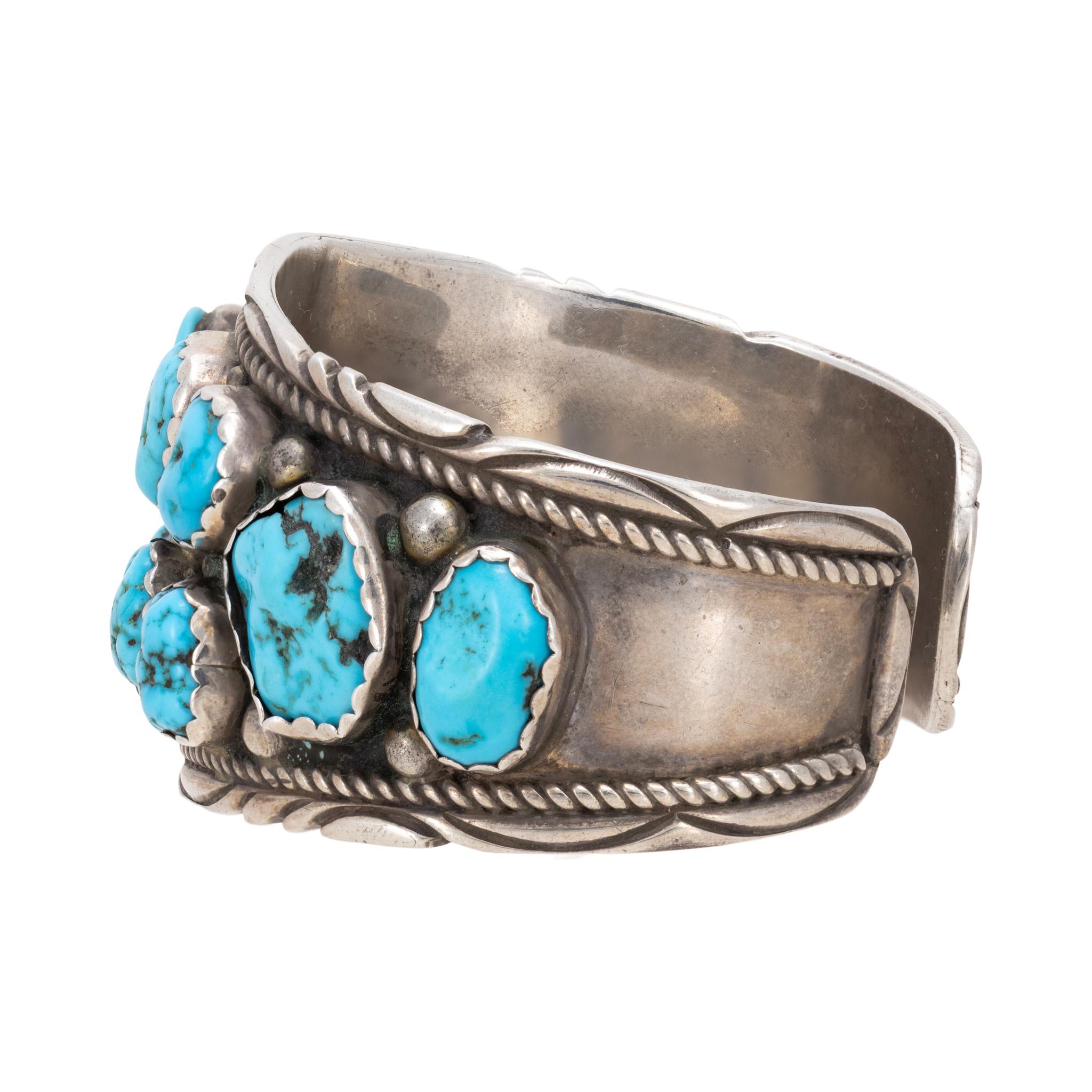 Nativo americano Bracciale in turchese Navajo e argento sterling in vendita