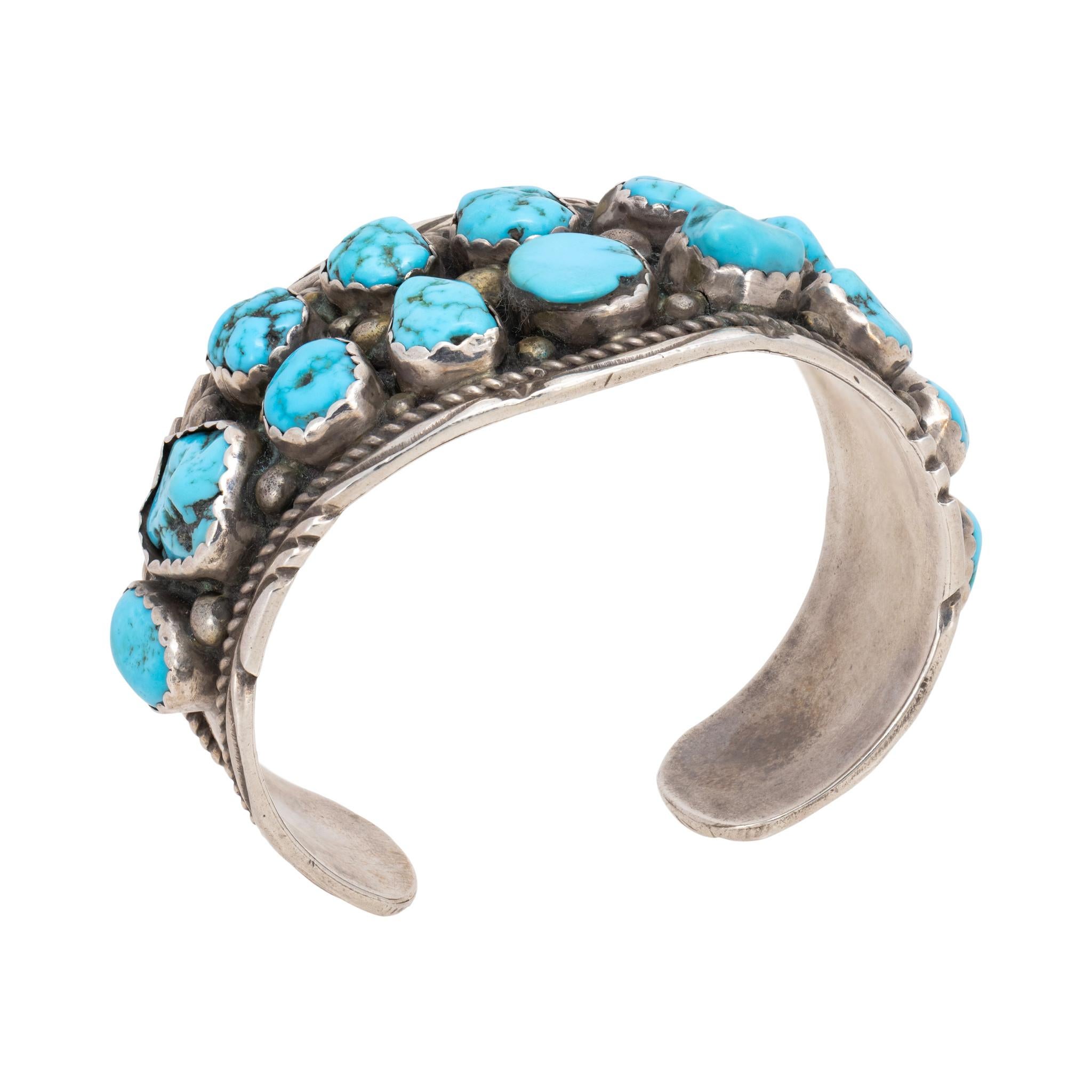Taglio misto Bracciale in turchese Navajo e argento sterling in vendita