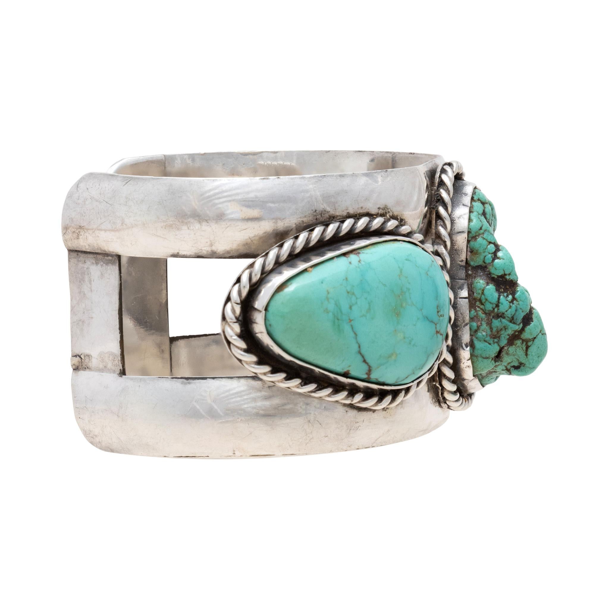 Taglio misto Bracciale in turchese Navajo e argento sterling in vendita