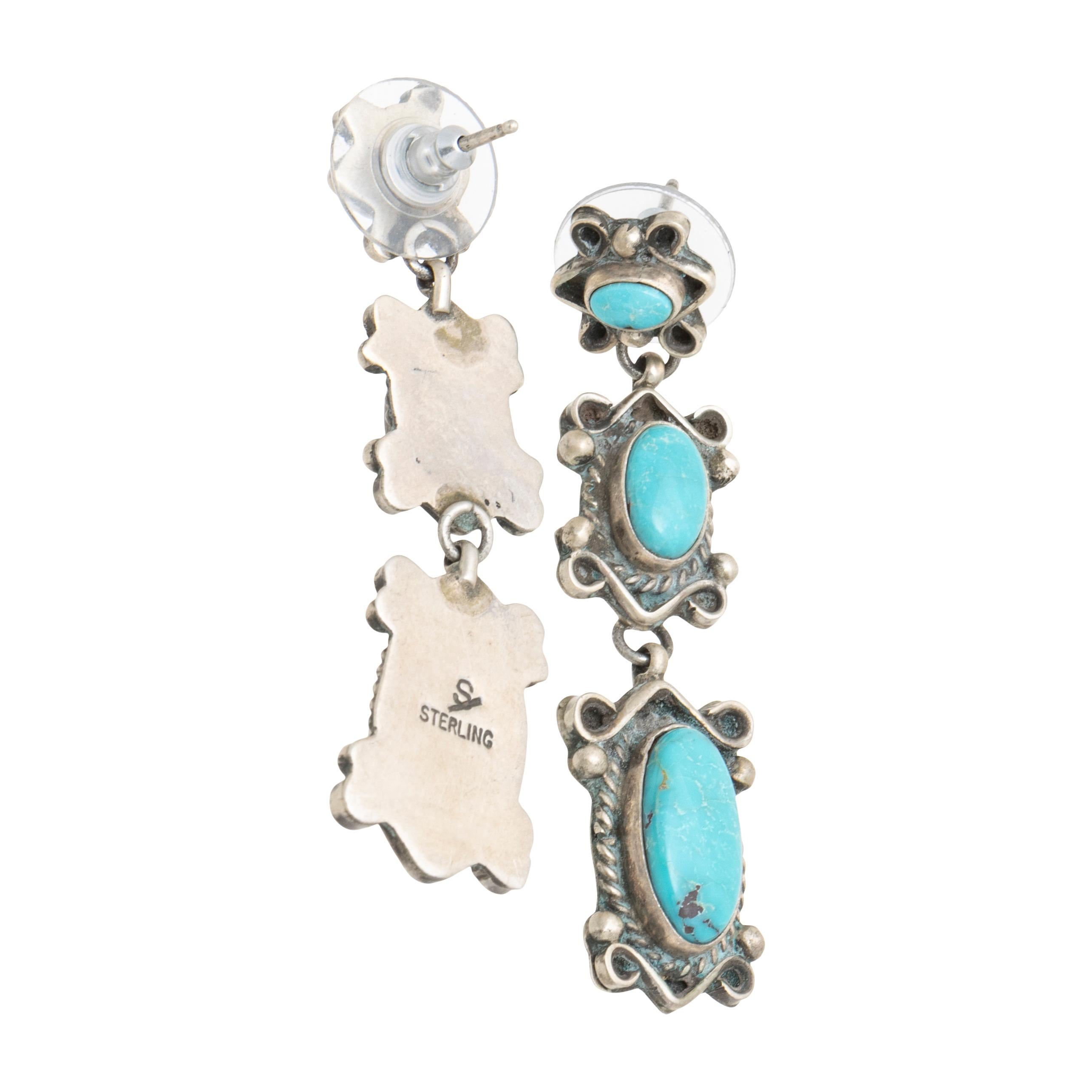 Nativo americano Orecchini pendenti in turchese Navajo e argento sterling in vendita