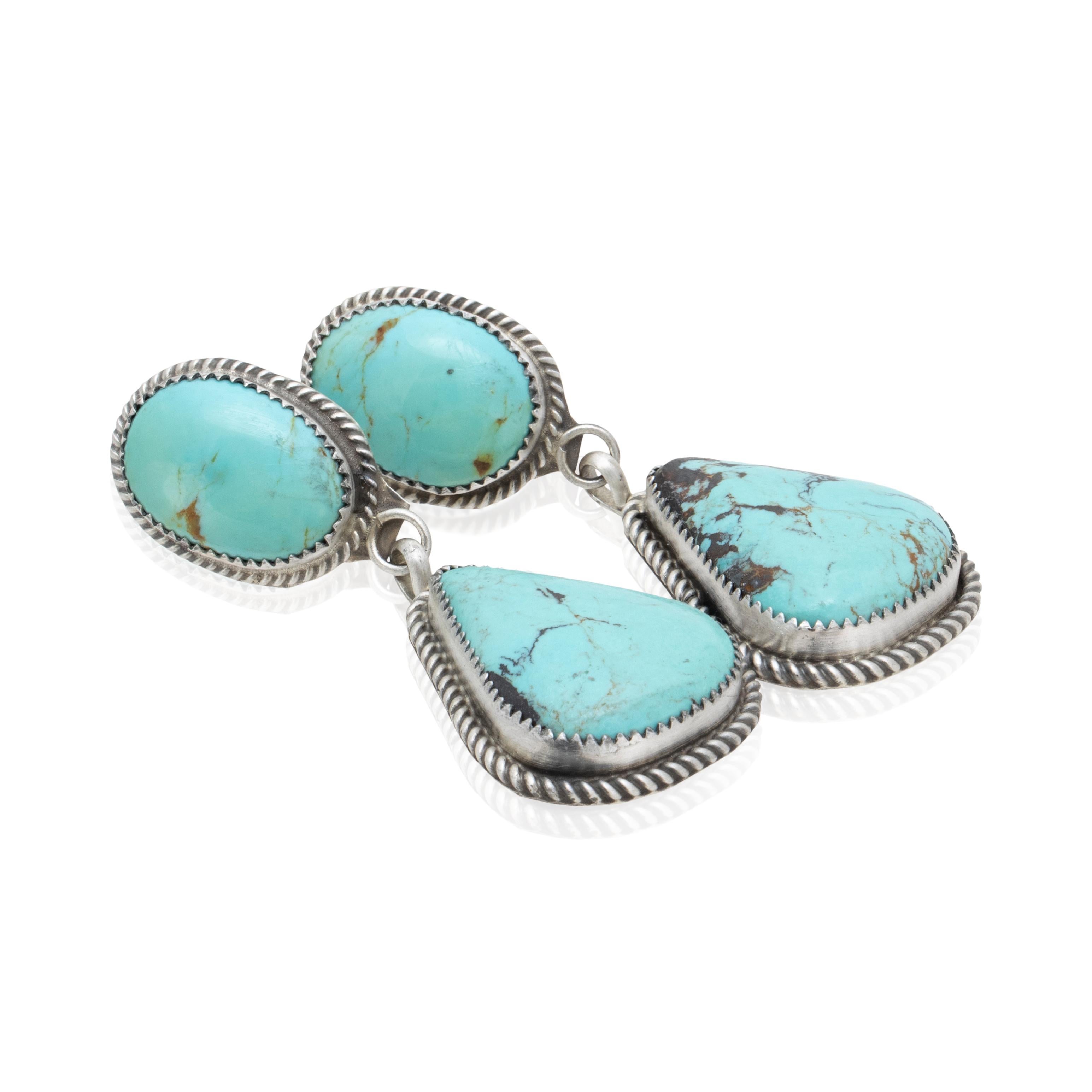 Nativo americano Orecchini a goccia in turchese Navajo e argento sterling in vendita