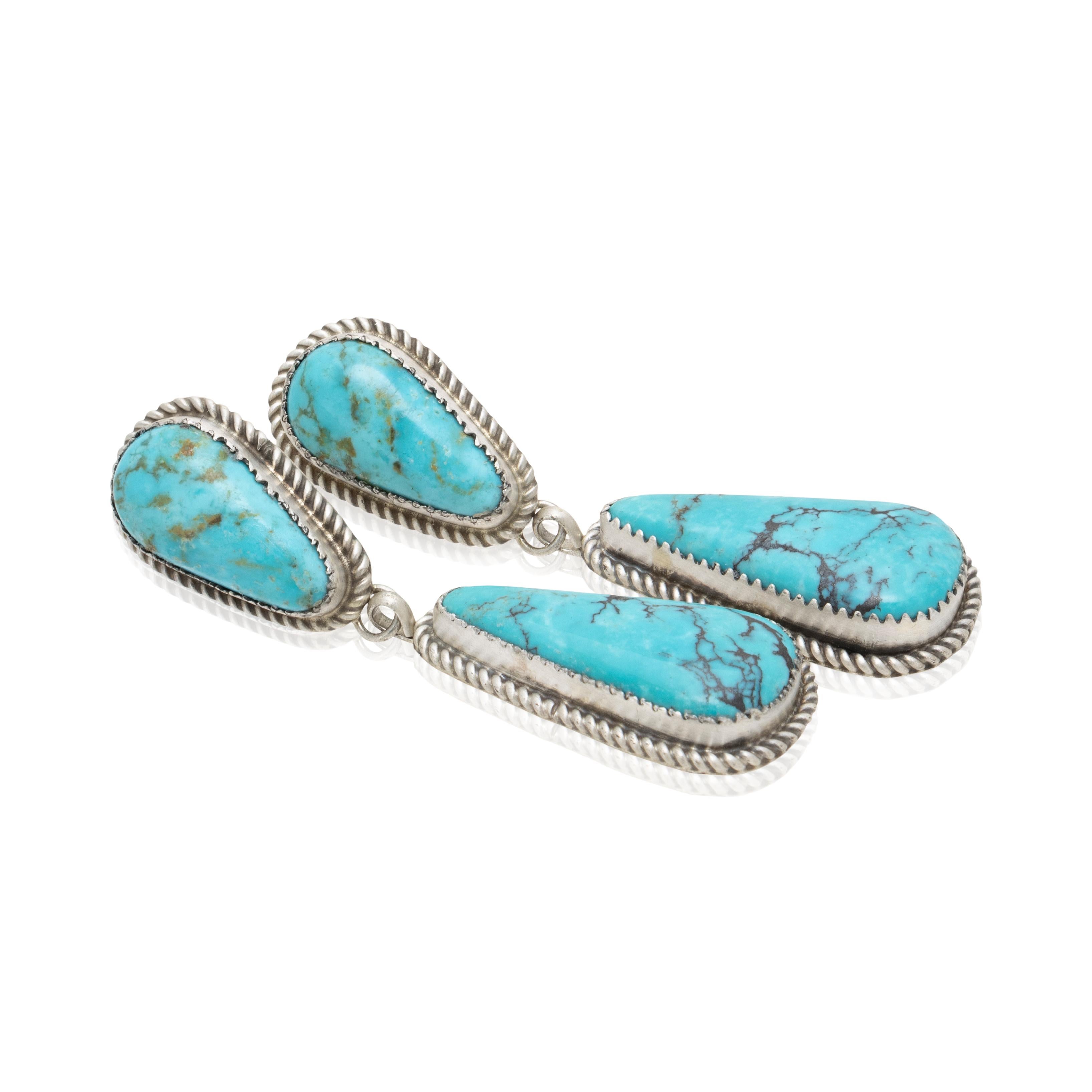 Nativo americano Orecchini a goccia in turchese Navajo e argento sterling in vendita