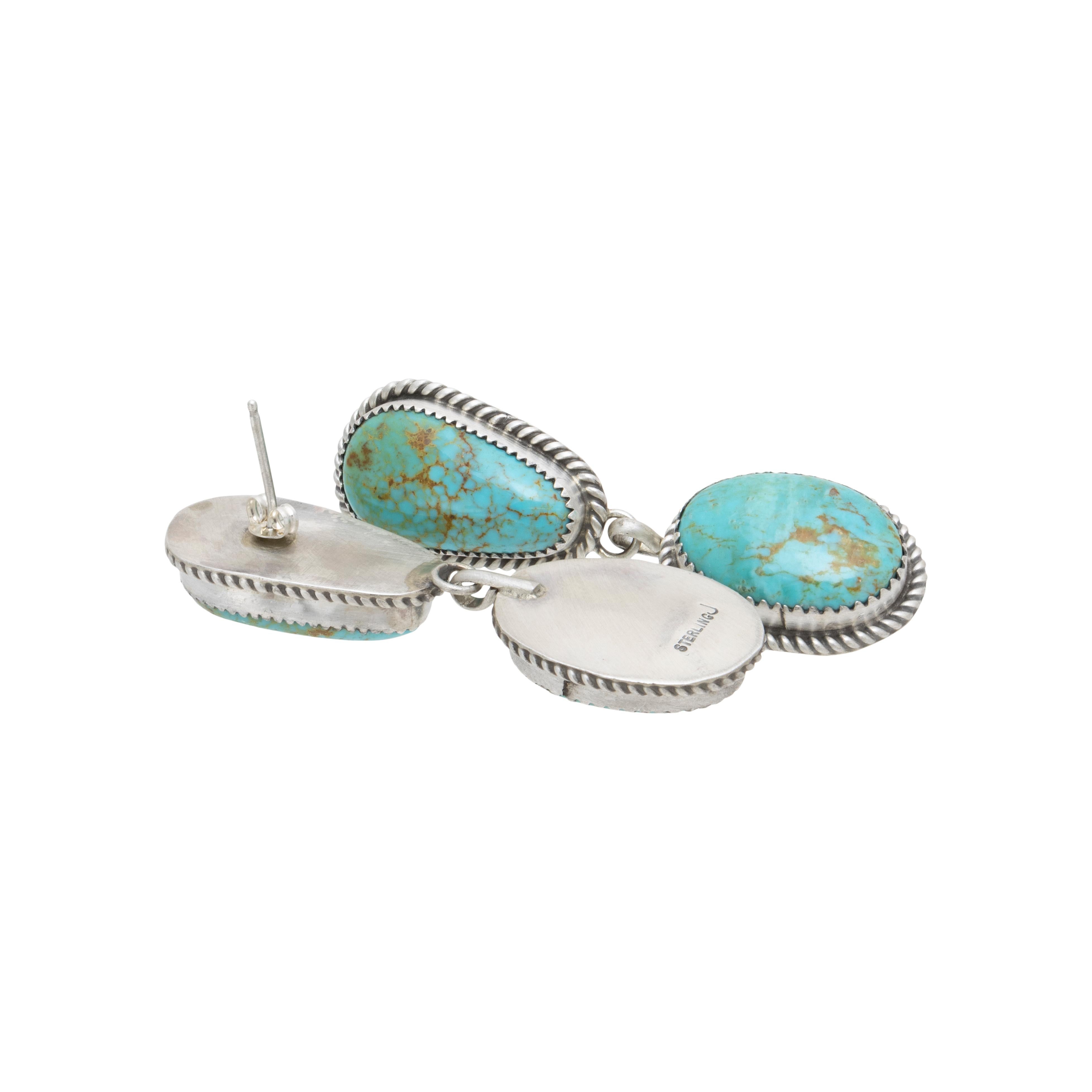 Taglio ovale Orecchini a goccia in turchese Navajo e argento sterling in vendita