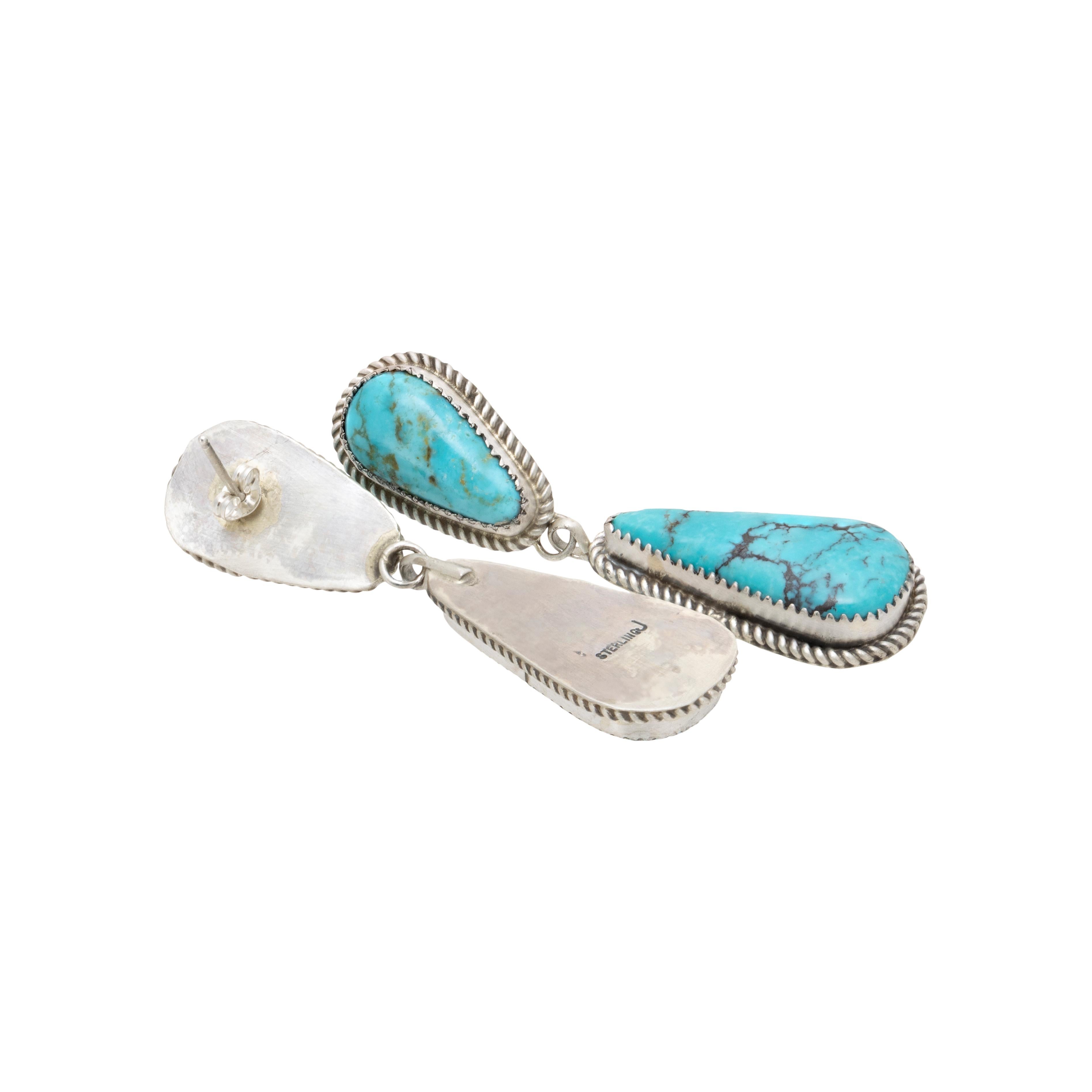 Taglio a goccia Orecchini a goccia in turchese Navajo e argento sterling in vendita