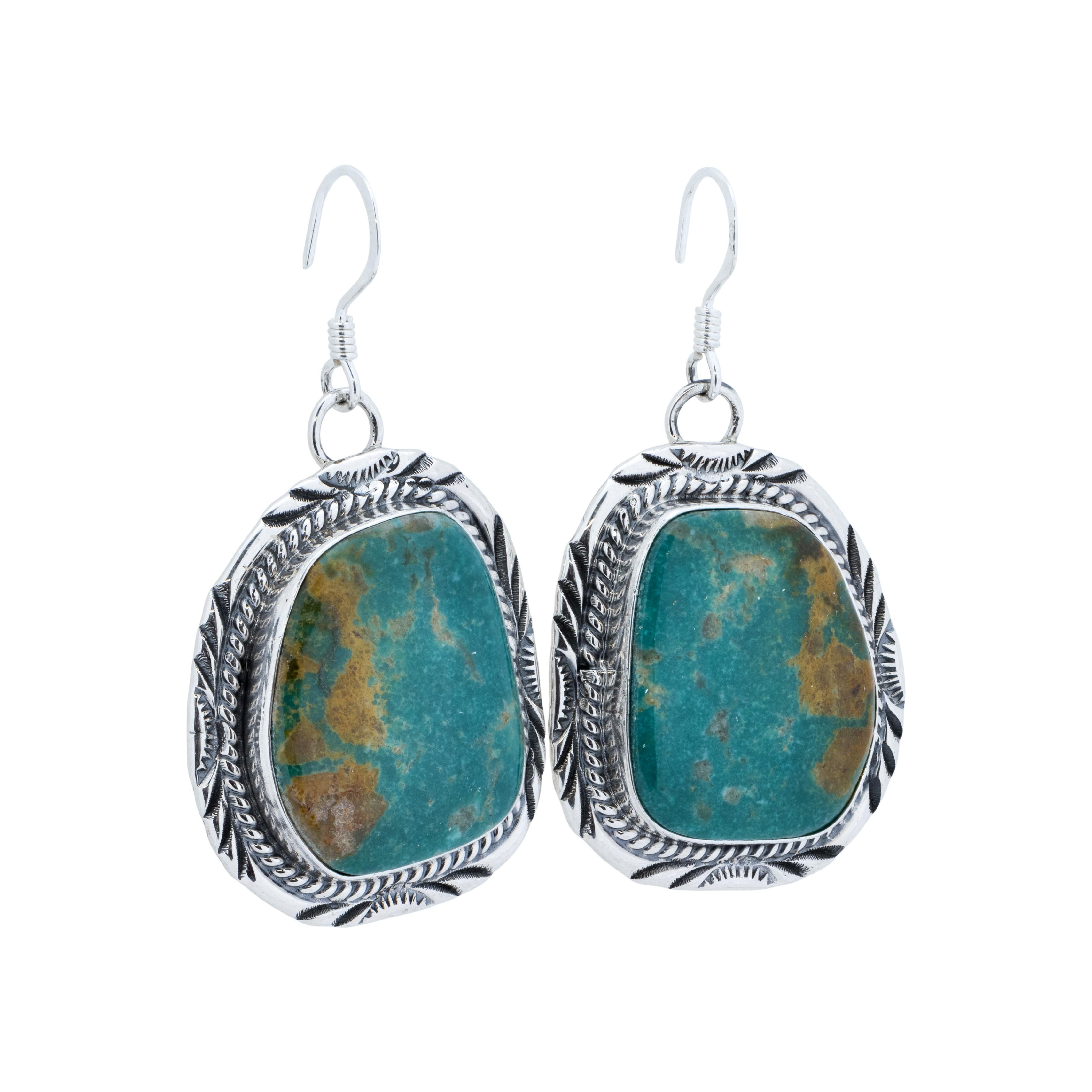 Old Mine Cut Navajo Turquoise and Sterling Silver Earrings For Sale