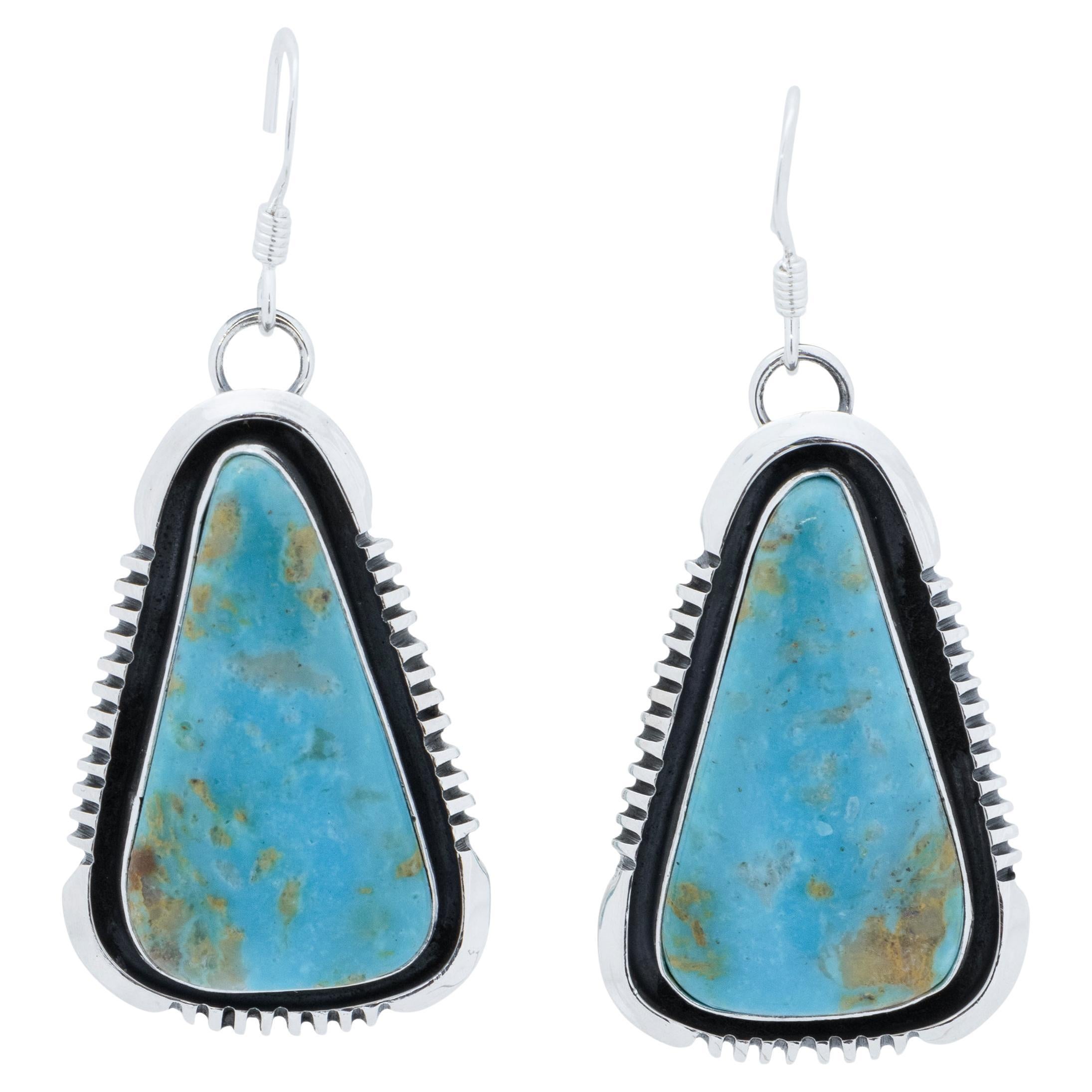 Orecchini in turchese Navajo e argento massiccio in vendita