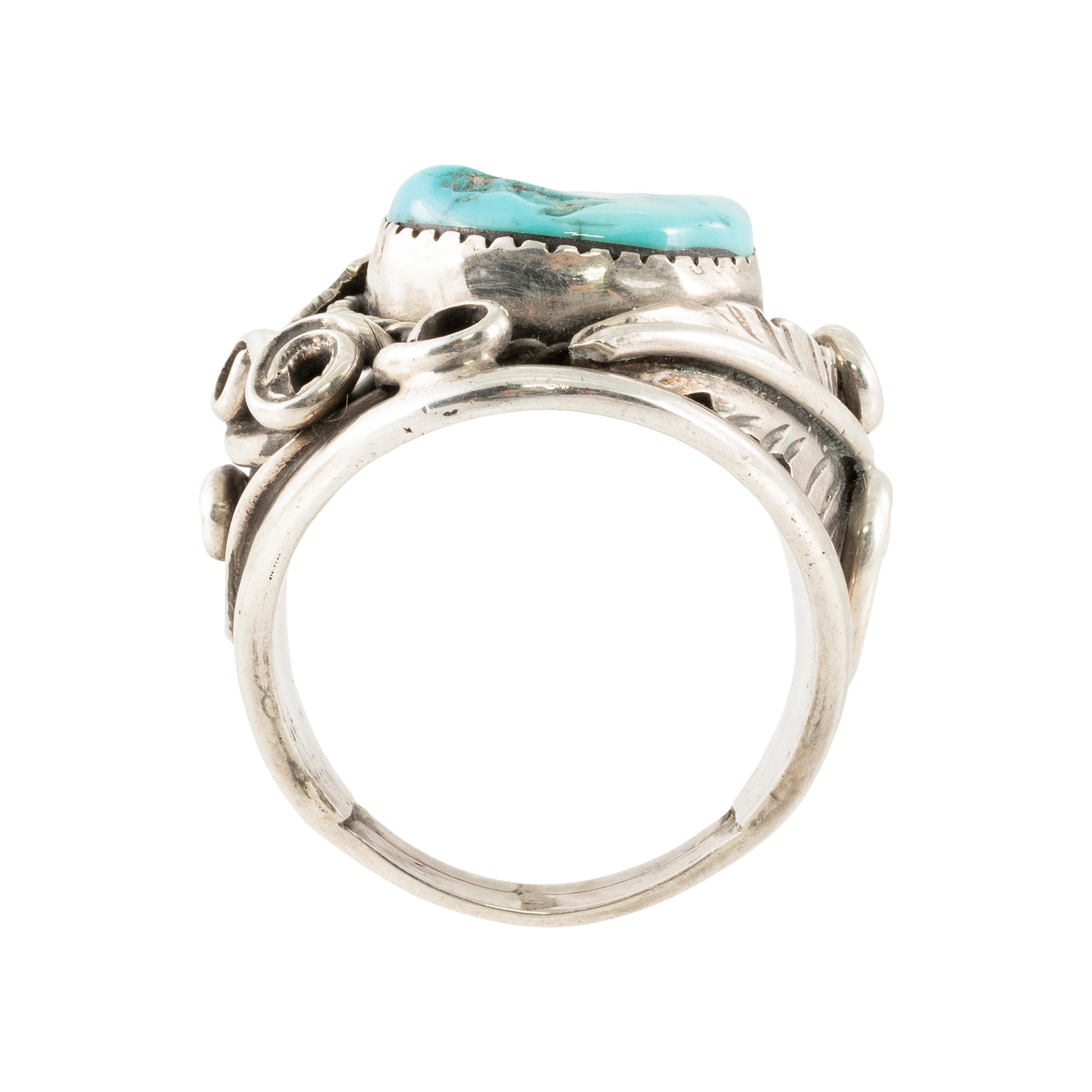 Old Mine Cut Navajo Turquoise and Sterling Silver Ring For Sale