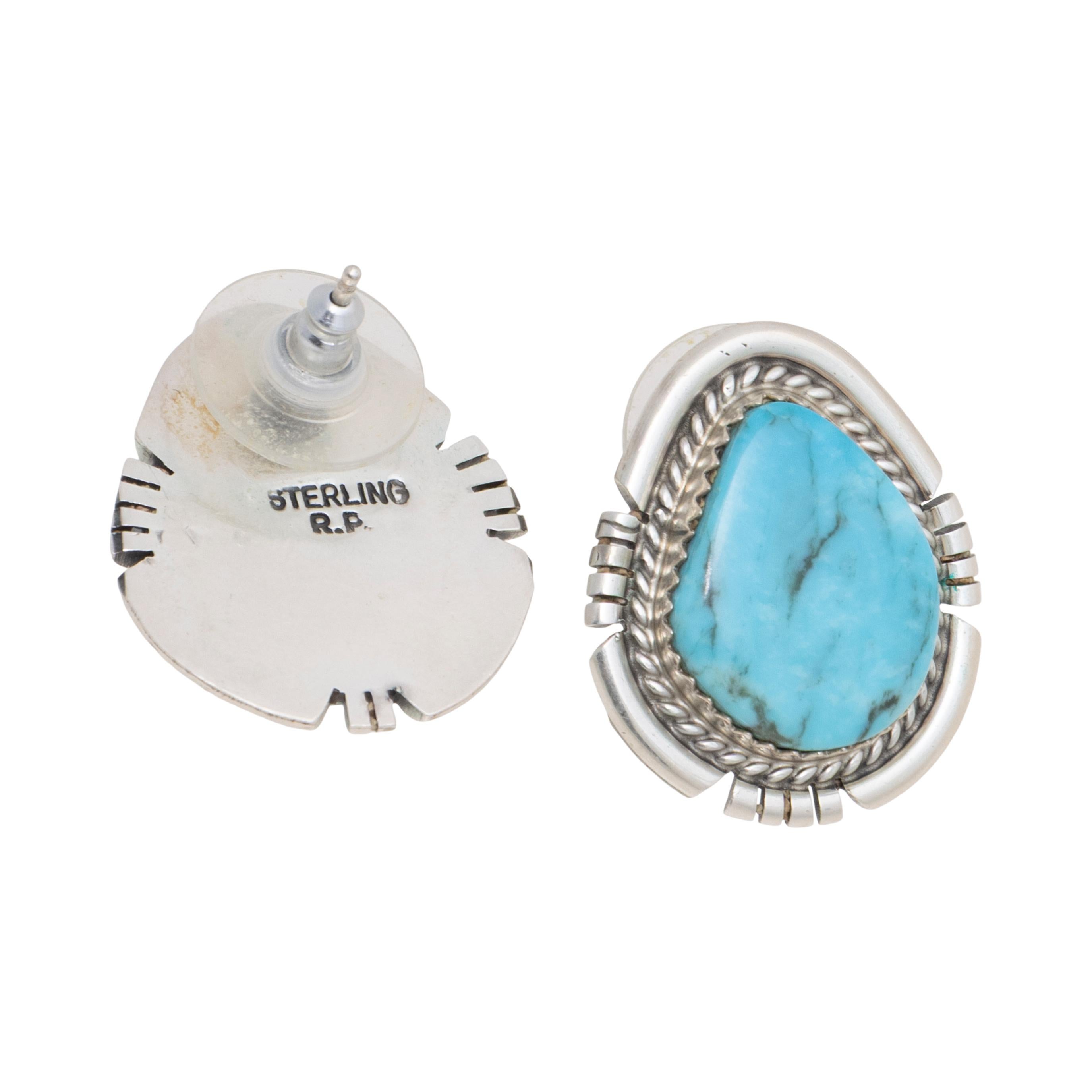 Taglio vecchia miniera Navajo Turquoise and Sterling Silver Stud Earrings in vendita