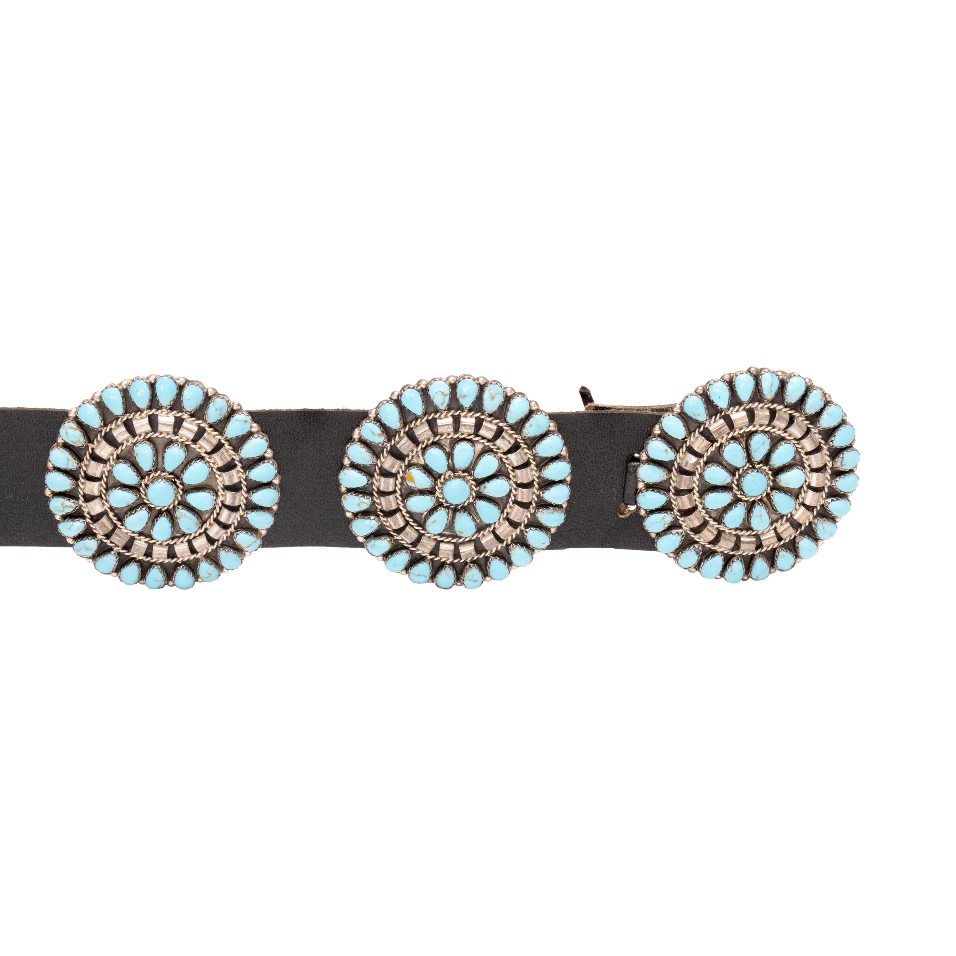 Navajo Türkis Cluster und Sterling Silber Concho Gürtel (Indigene Kunst (Nord-/Südamerika)) im Angebot