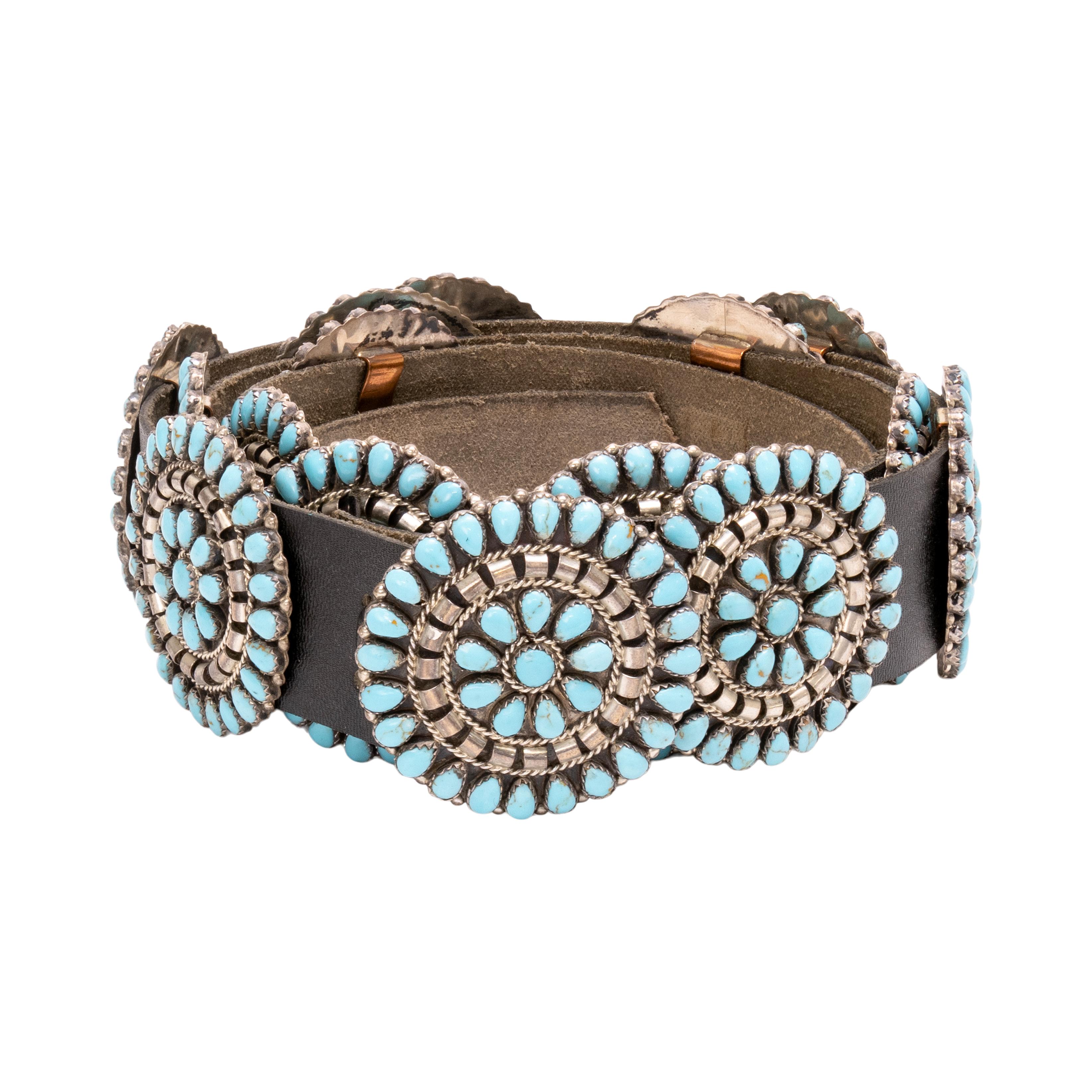 Navajo Türkis Cluster und Sterling Silber Concho Gürtel (Gemischter Schliff) im Angebot