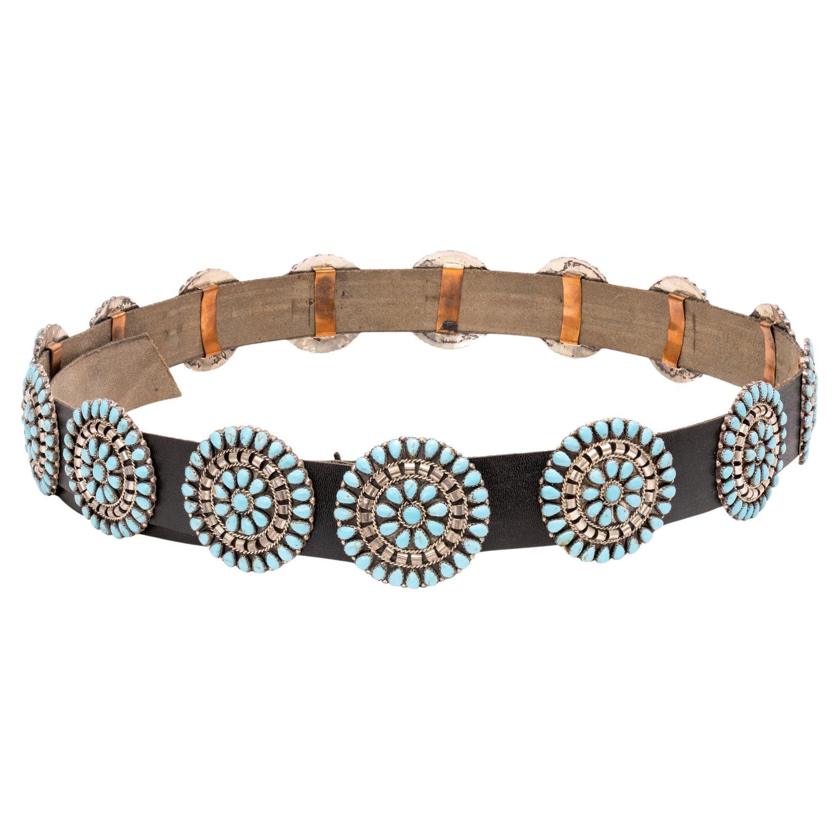 Navajo Türkis Cluster und Sterling Silber Concho Gürtel
