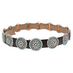 Navajo Turquoise Cluster and Sterling Silver Concho Belt