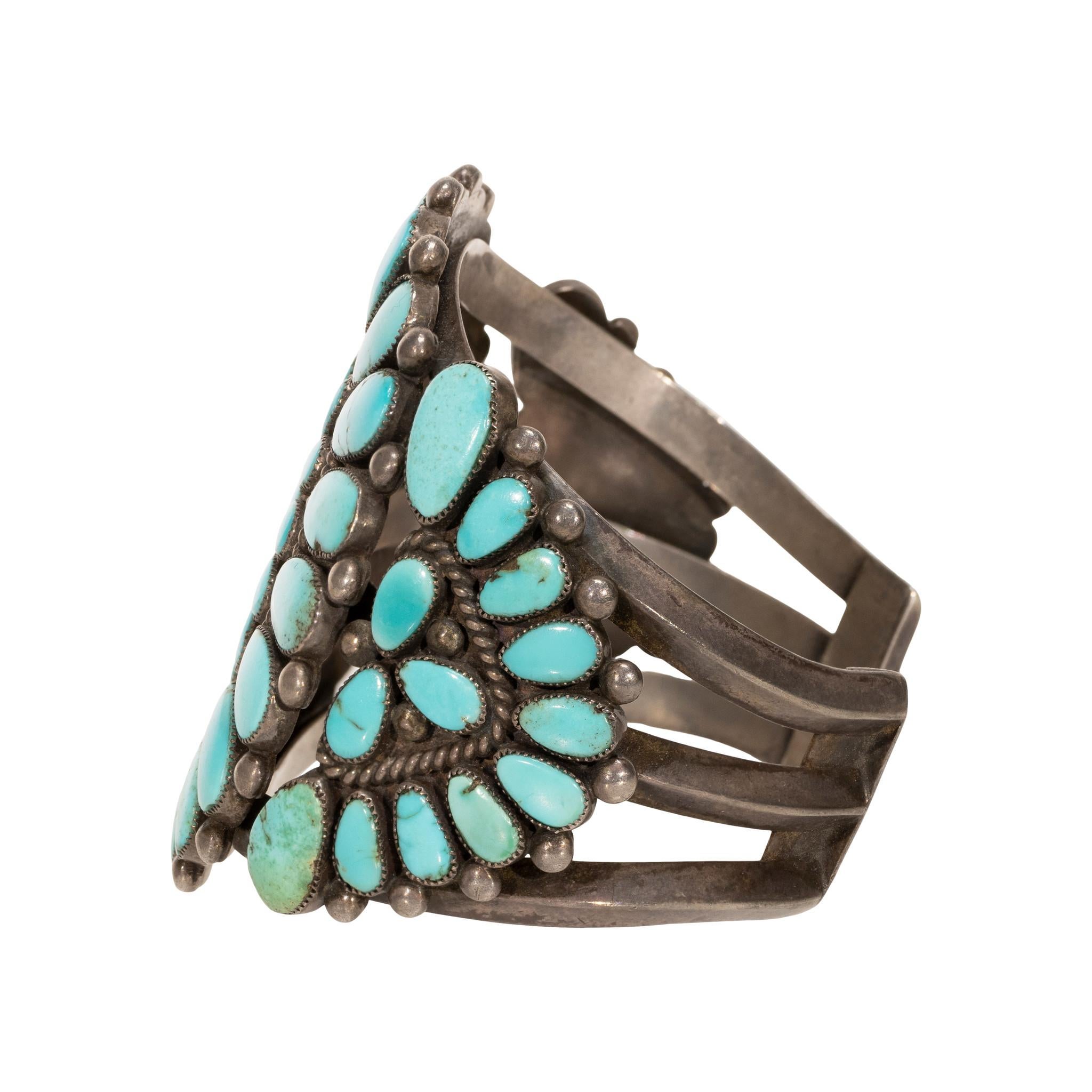 Native American Navajo Turquoise Cluster Bracelet For Sale