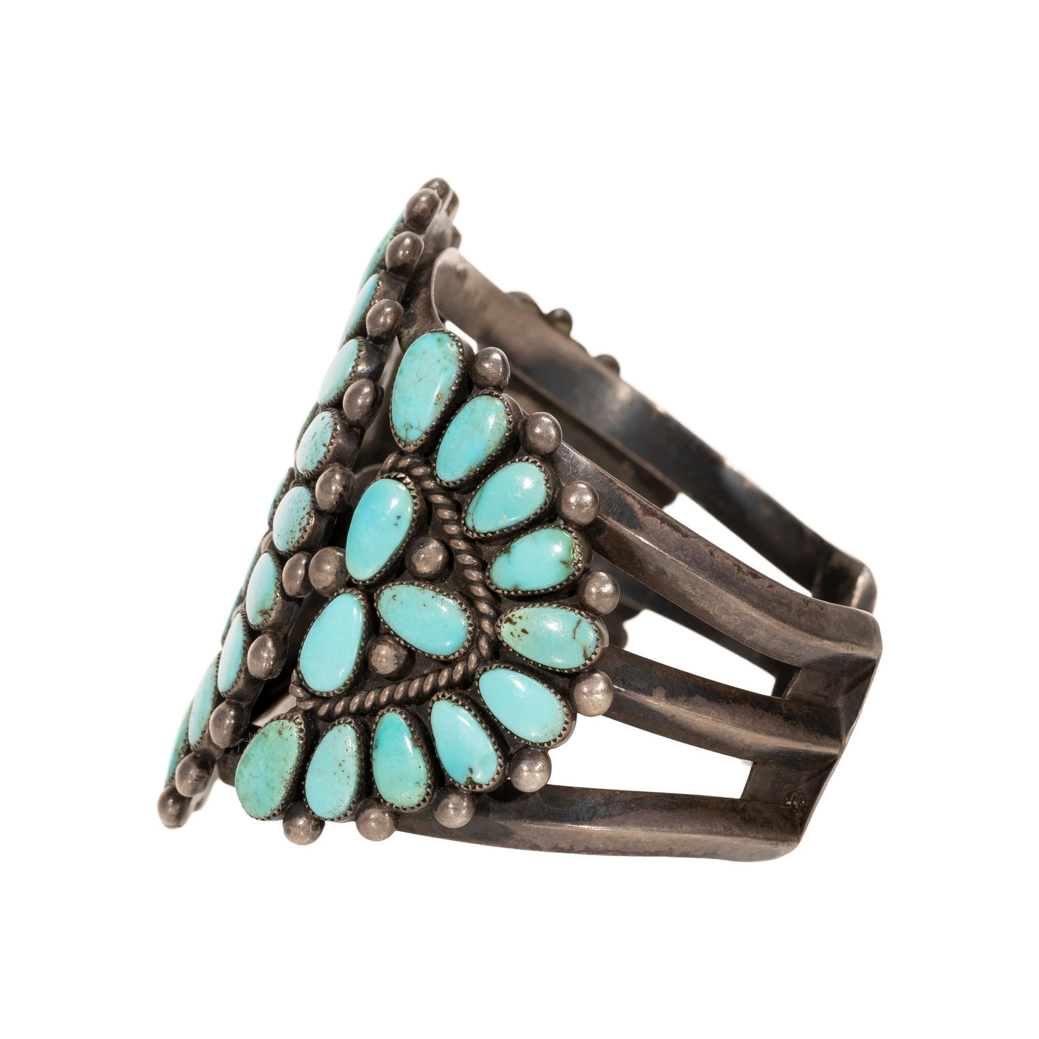 Native American Navajo Turquoise Cluster Bracelet For Sale
