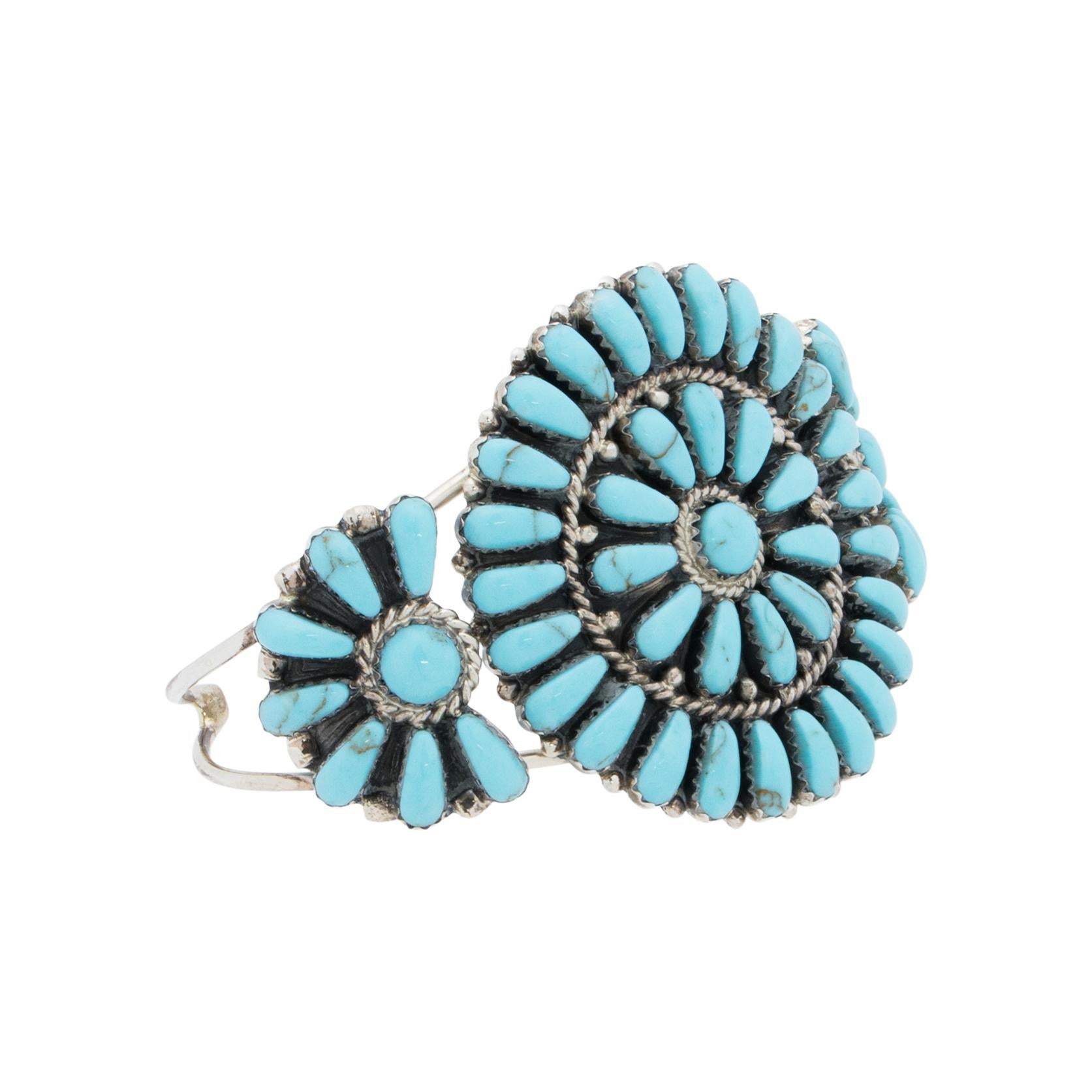 Oval Cut Navajo Turquoise Cluster Bracelet For Sale
