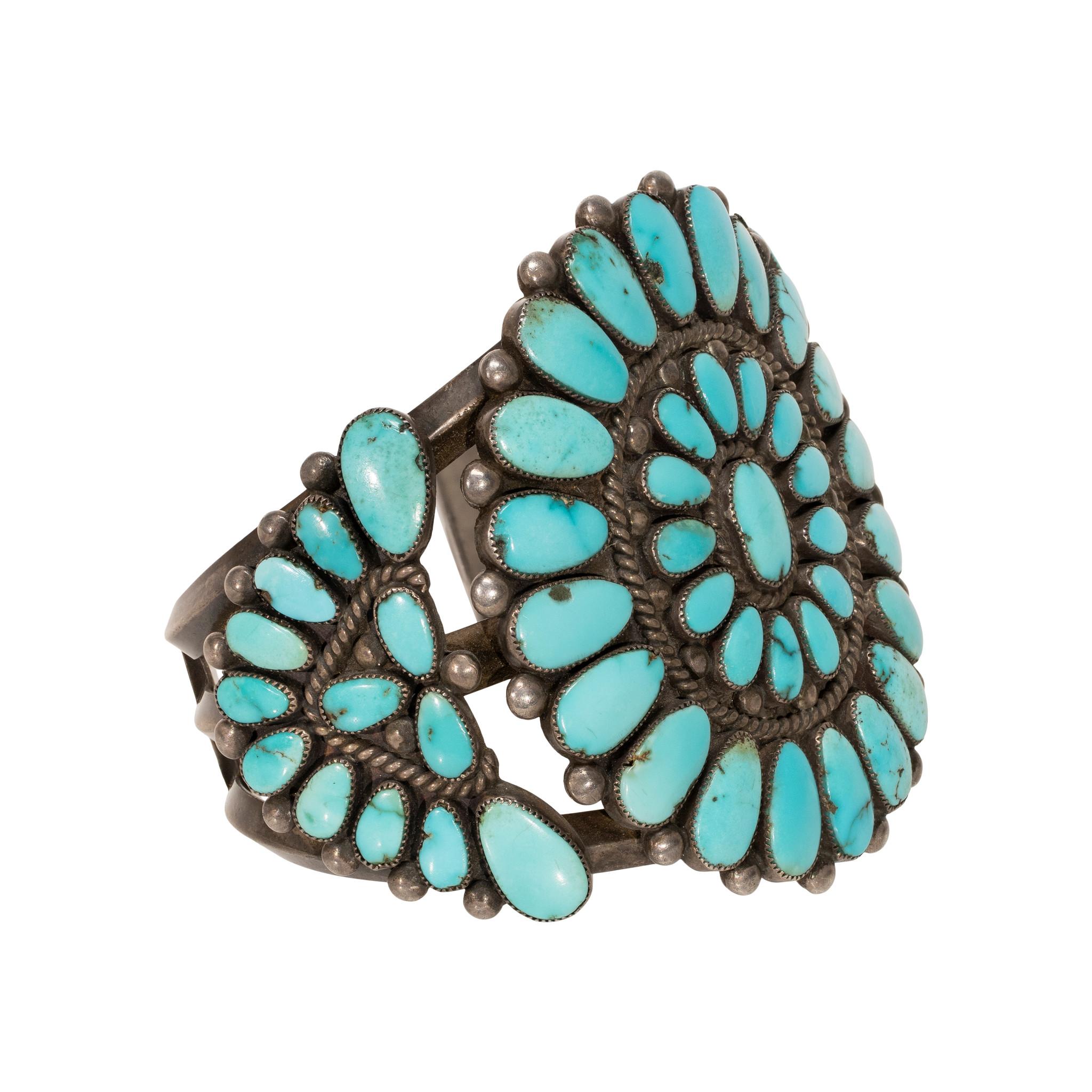 Mixed Cut Navajo Turquoise Cluster Bracelet For Sale