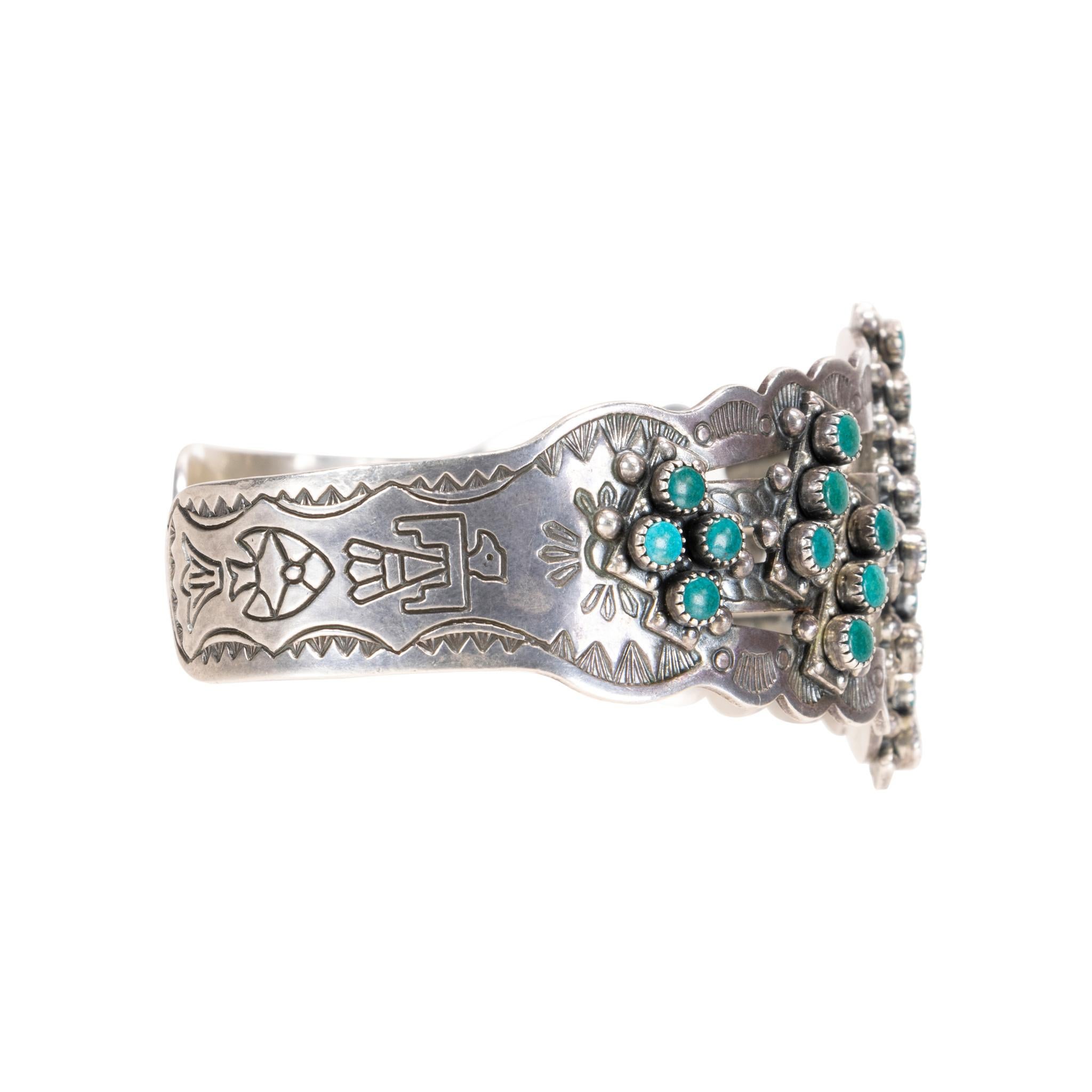 Taglio rotondo Bracciale a grappolo in turchese di Navajo in vendita