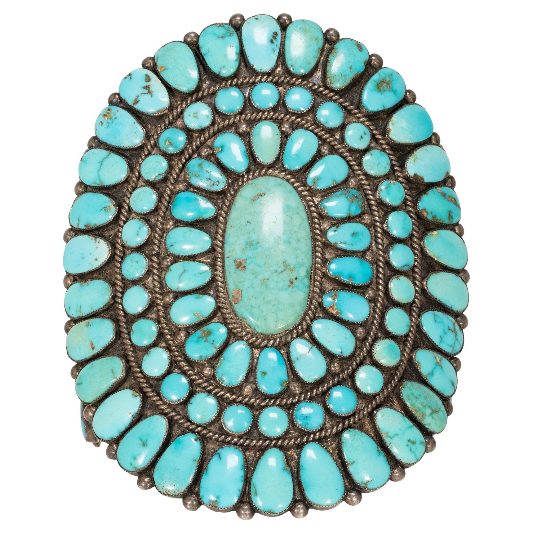 Navajo Turquoise Cluster Cuff Bracelet