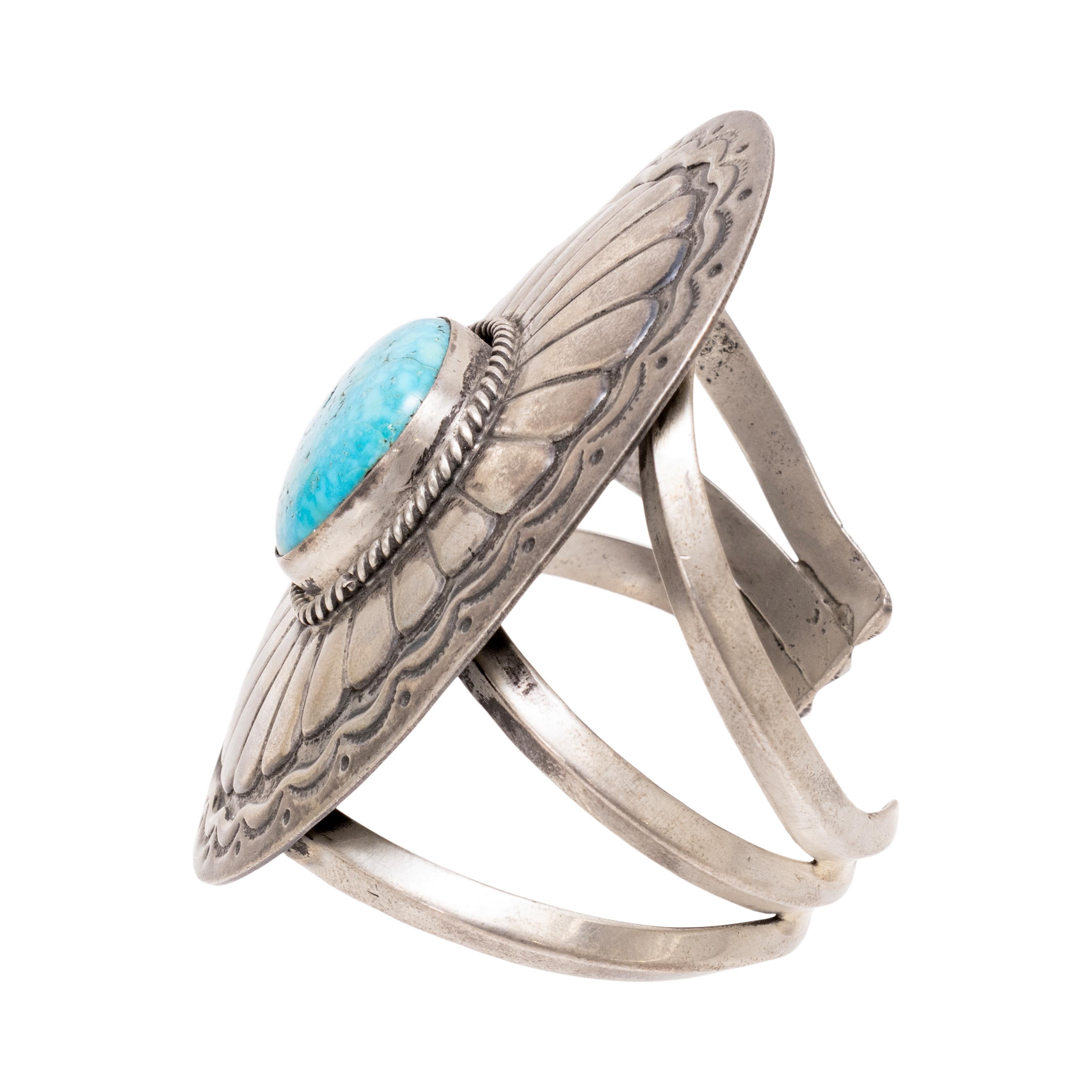 Old Mine Cut Navajo Turquoise Concho Cuff Bracelet For Sale