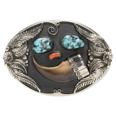 Colossal Vintage Native American Navajo Coral Sterling Silver Wagonwheel Buckle Colossal Vintage Native American Navajo Coral Sterling Silver Wagonwheel Buckle