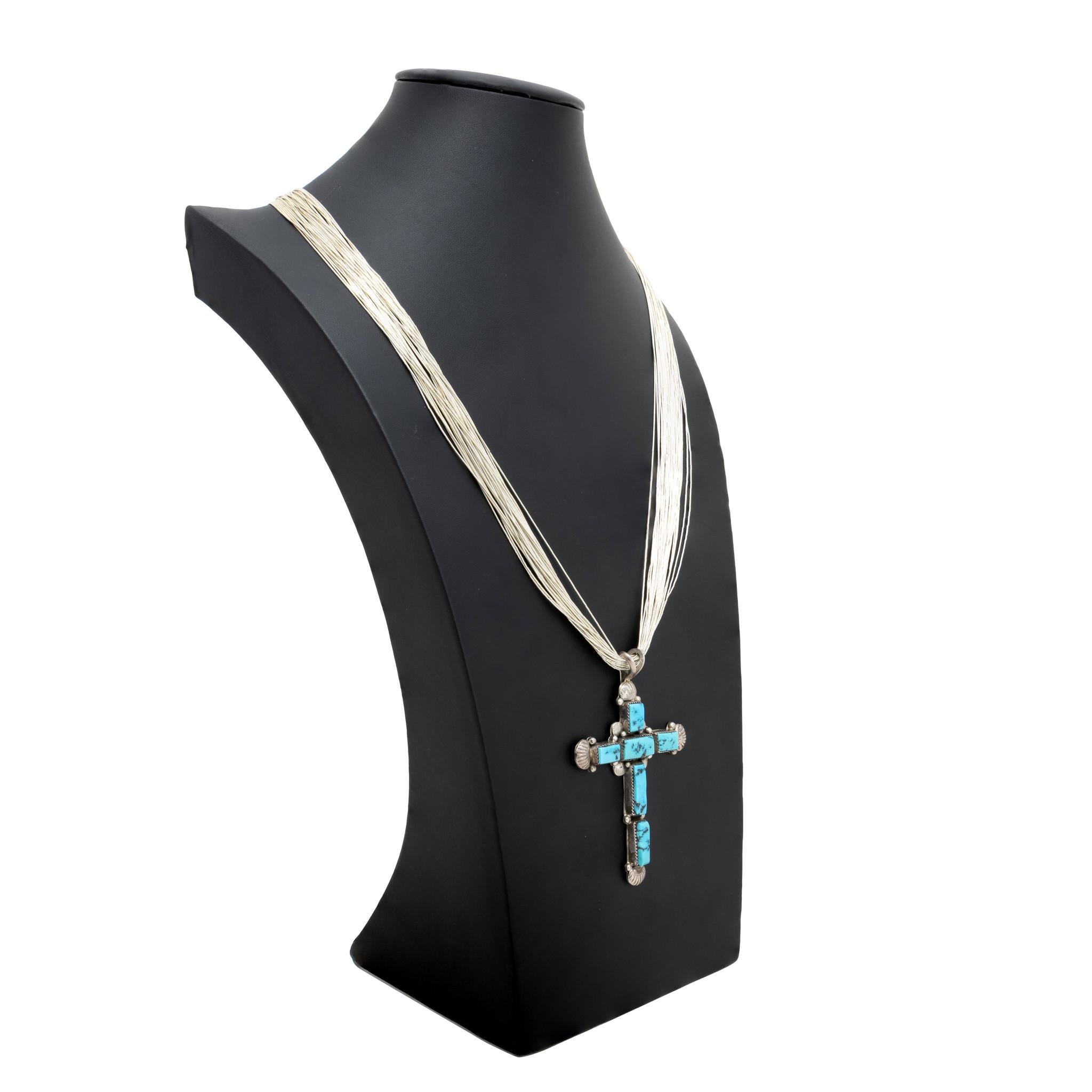 Taglio vecchia miniera Collana con croce in turchese Navajo in vendita