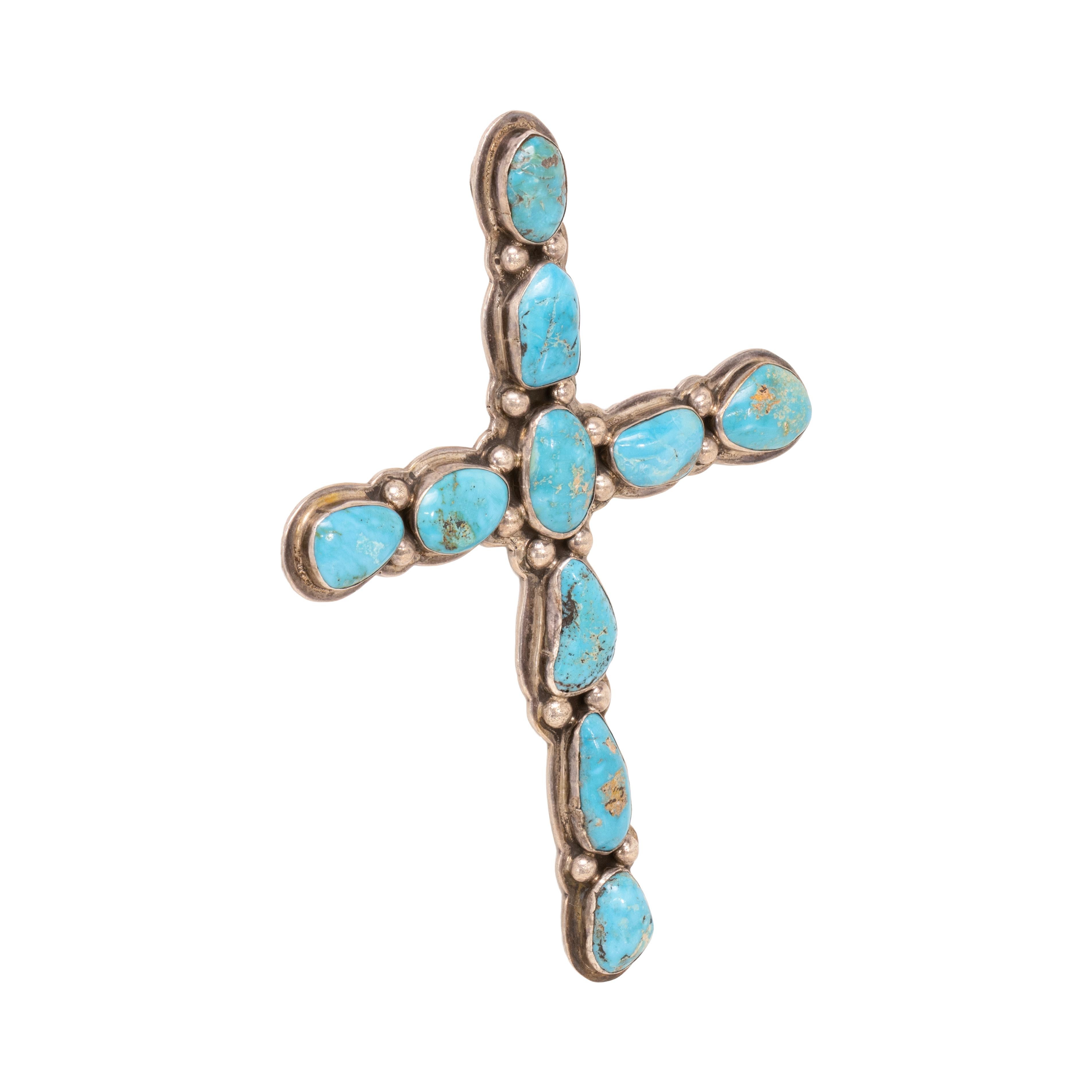 Navajo-Türkis-Kreuz-Anhänger (Alteuropäischer Brillantschliff) im Angebot
