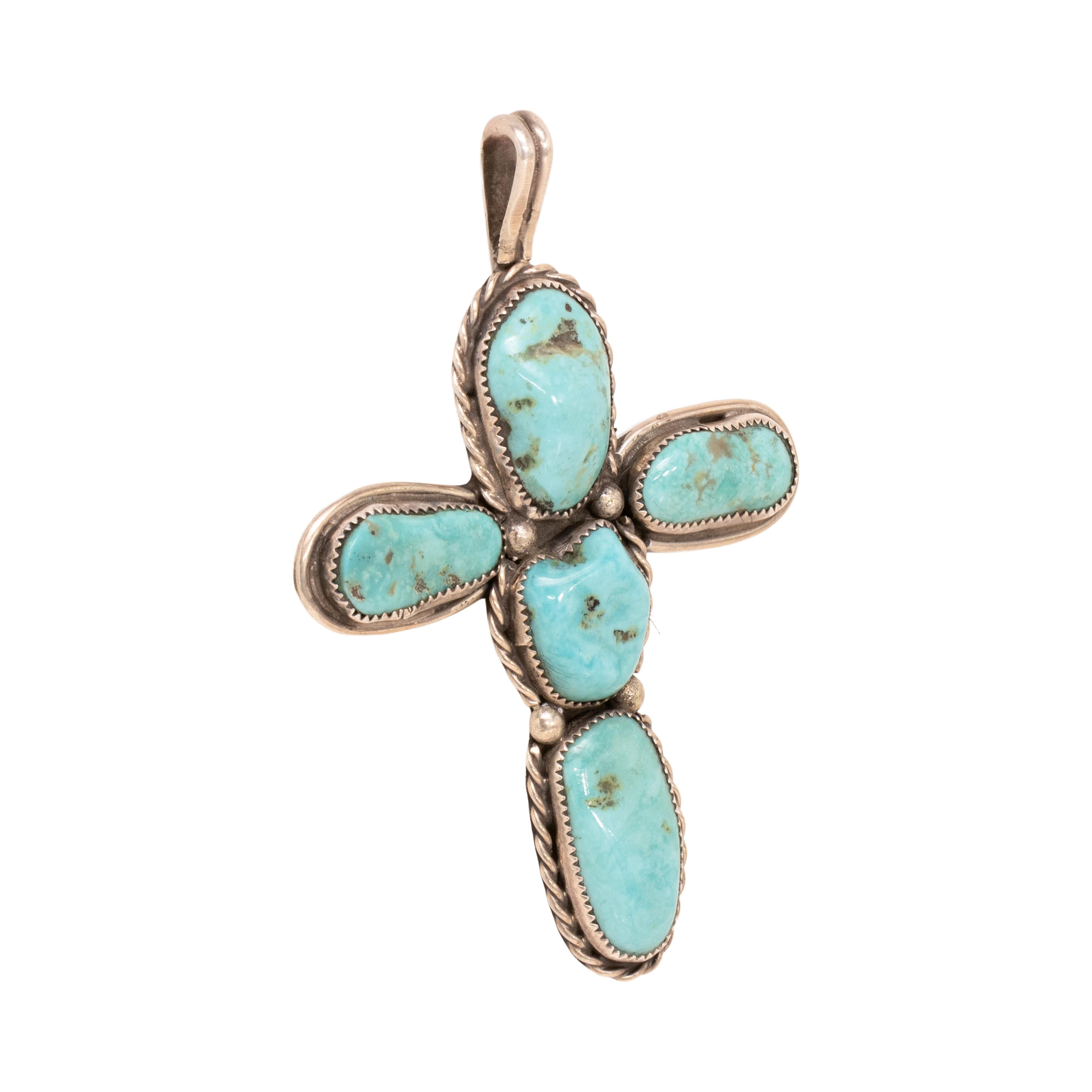 Navajo-Türkis-Kreuz-Anhänger (Alteuropäischer Brillantschliff) im Angebot