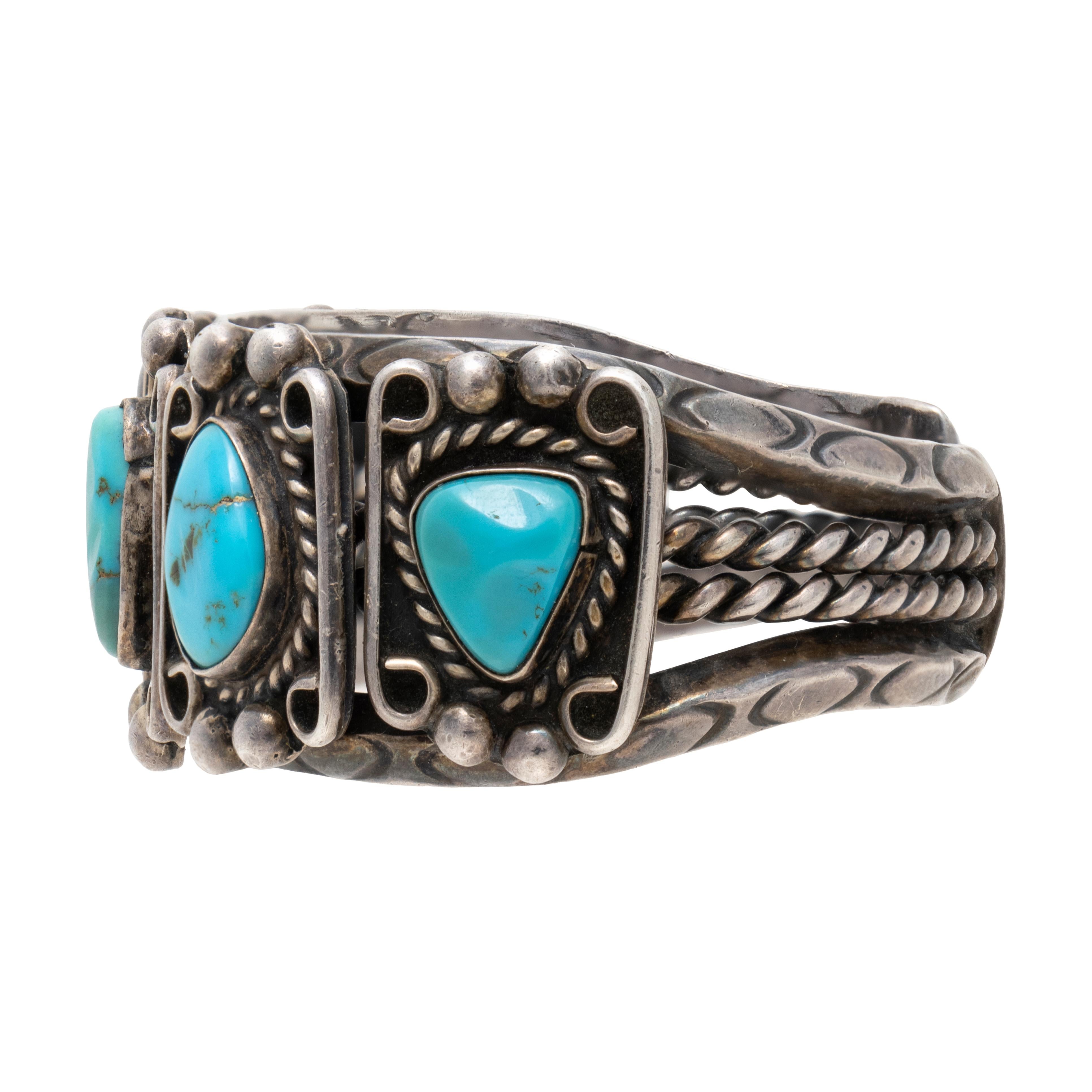 Navajo Türkis Manschettenknopf Armband (Indigene Kunst (Nord-/Südamerika)) im Angebot