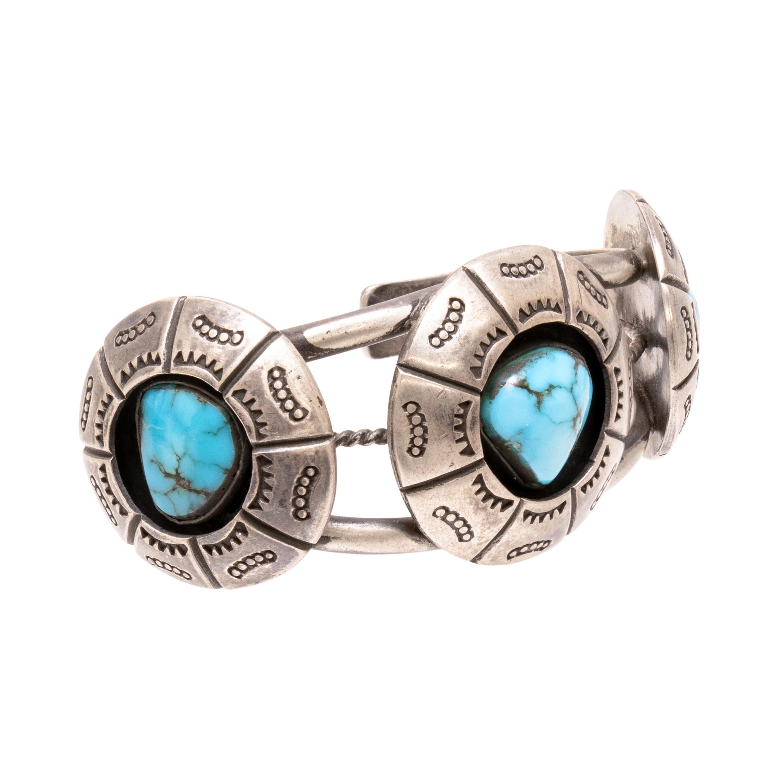 Navajo Türkis Manschettenknopf Armband (Ungeschliffen) im Angebot