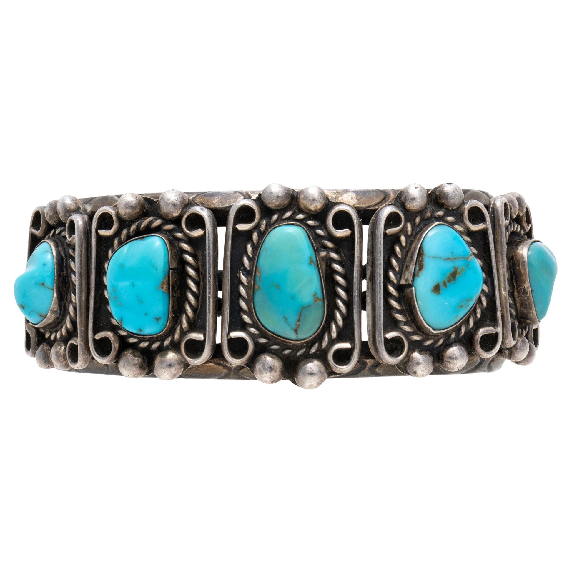 Bracelet manchette en turquoise Navajo
