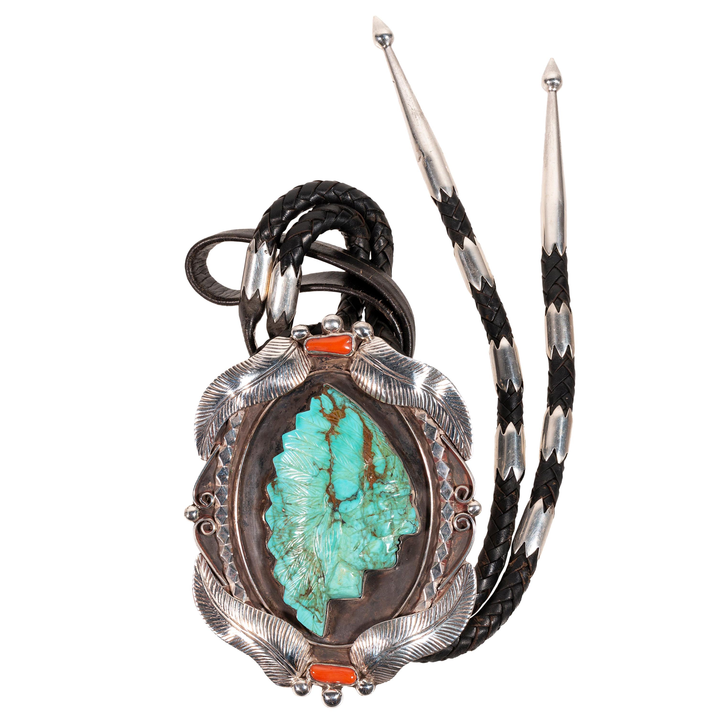 Navajo Turquoise Indian Chief Bolo